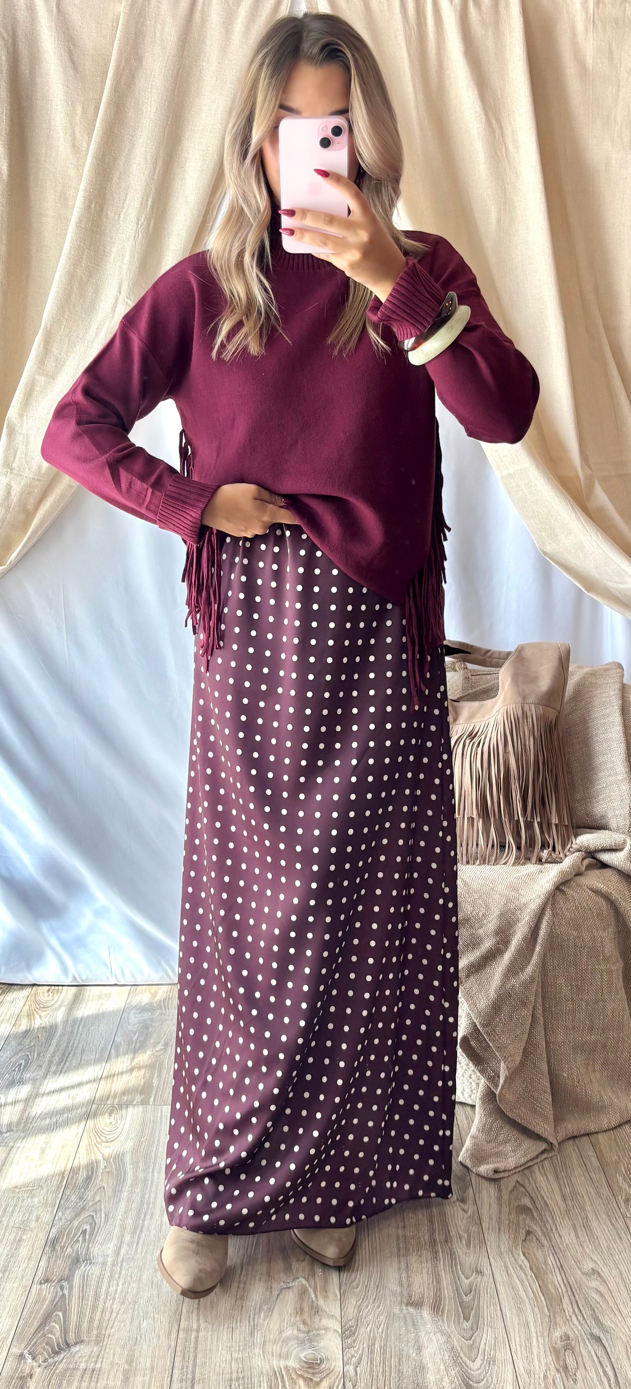 Pull Franges Bordeaux