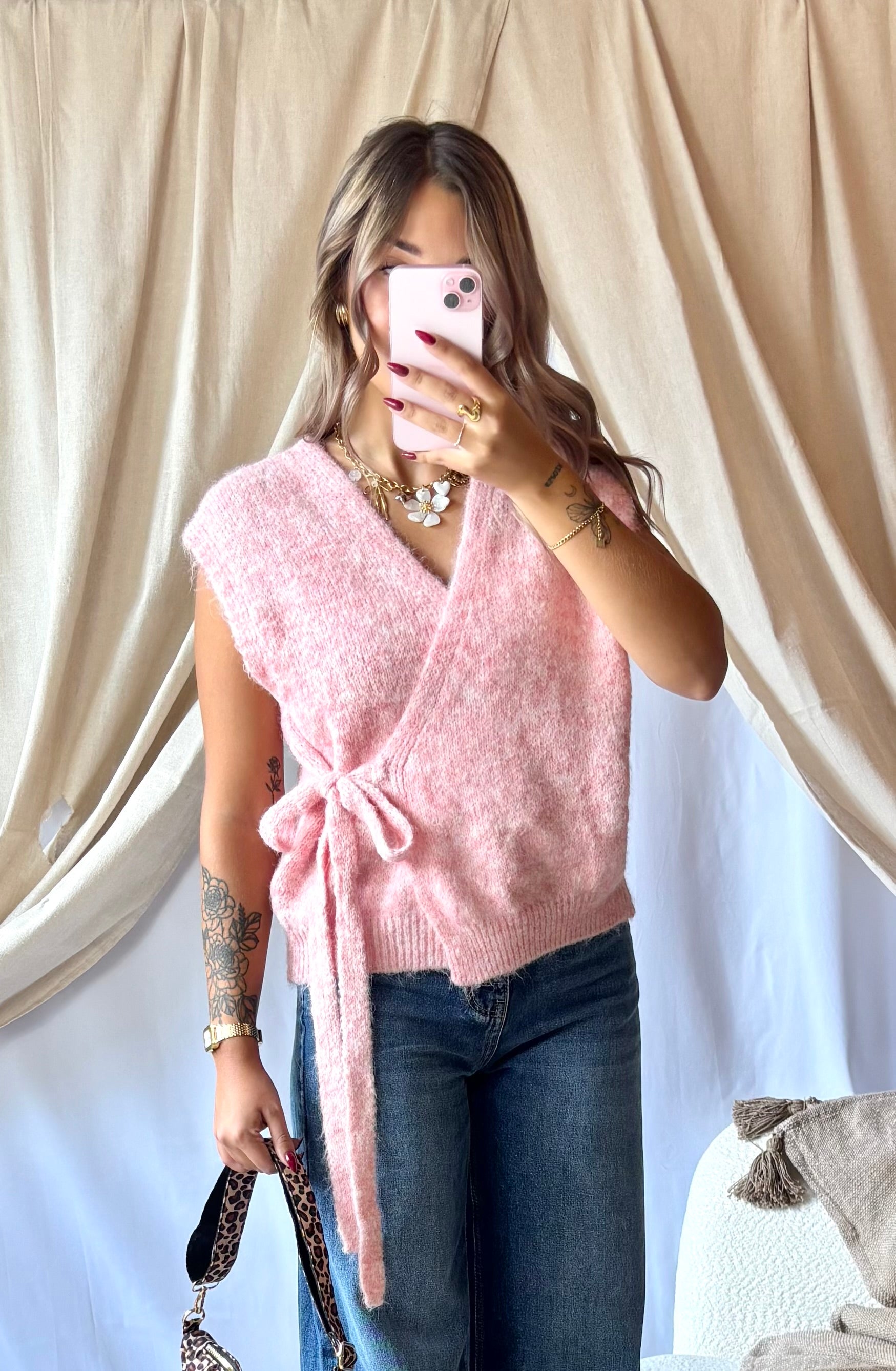Gilet Cache-Coeur Rose