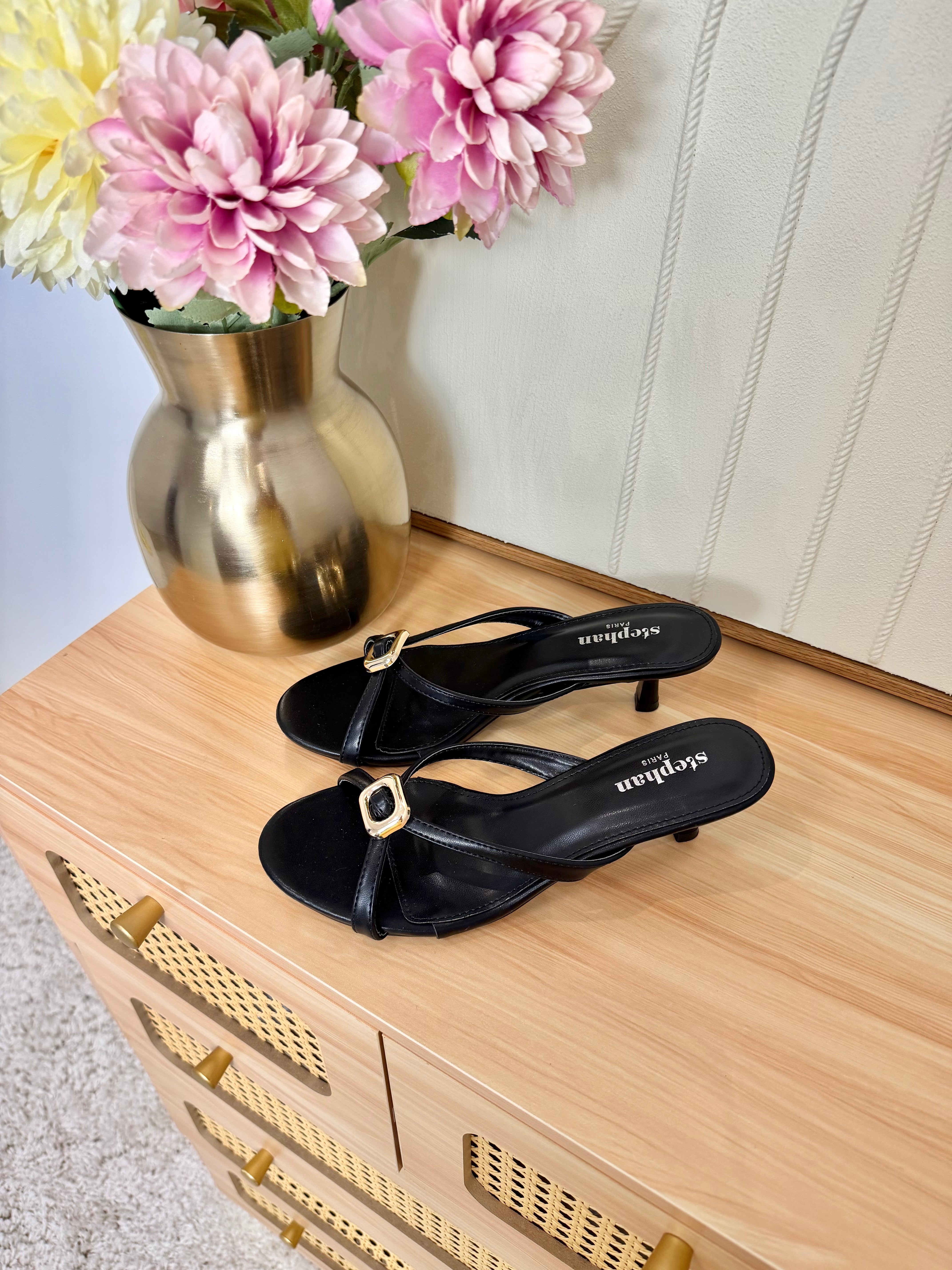 Mules à Talon Bijoux Noir