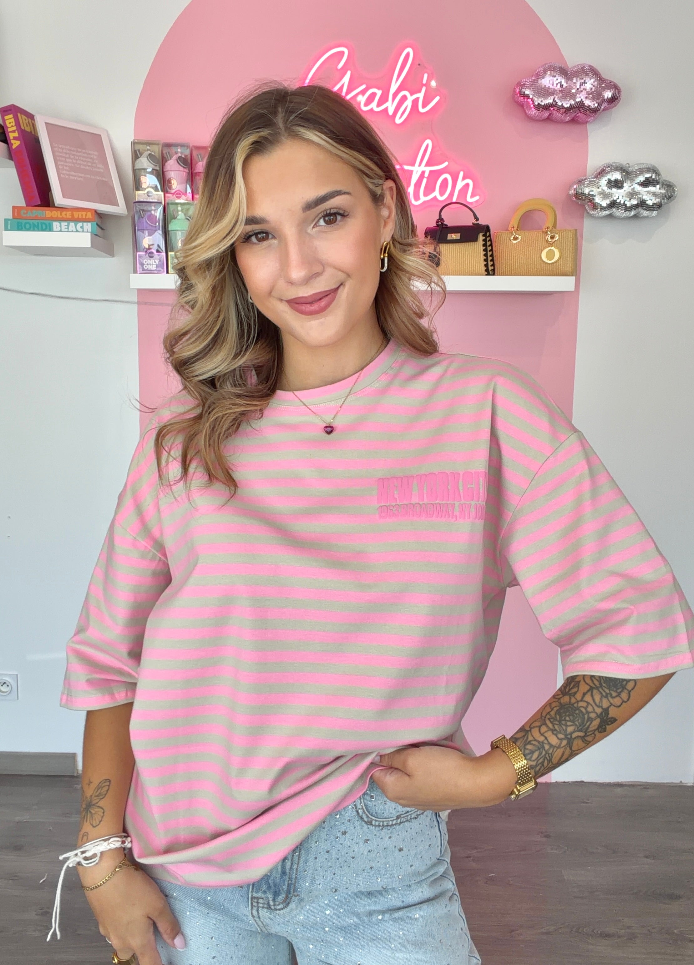 T-Shirt Rayé Rose