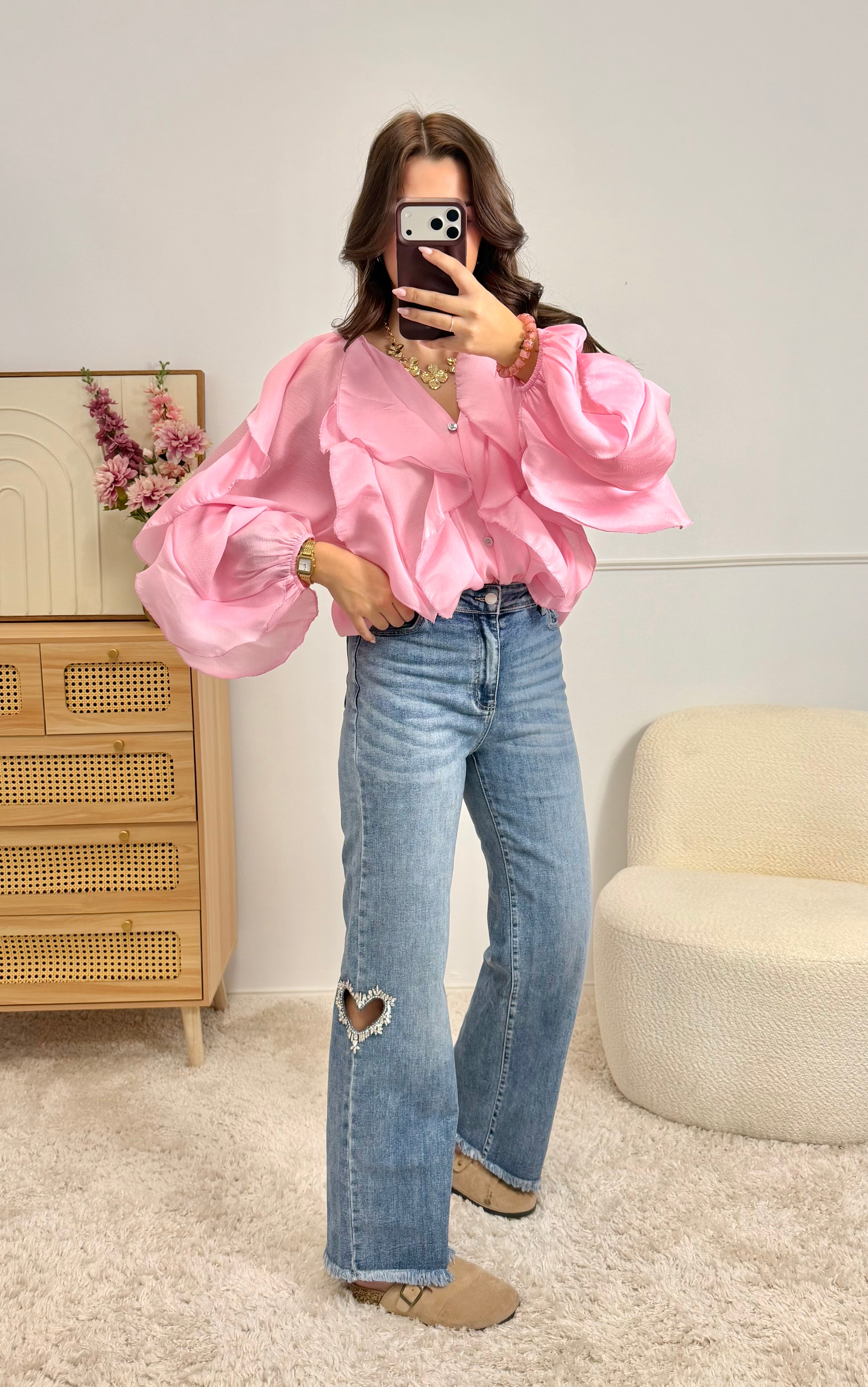 Blouse à Volants Rose