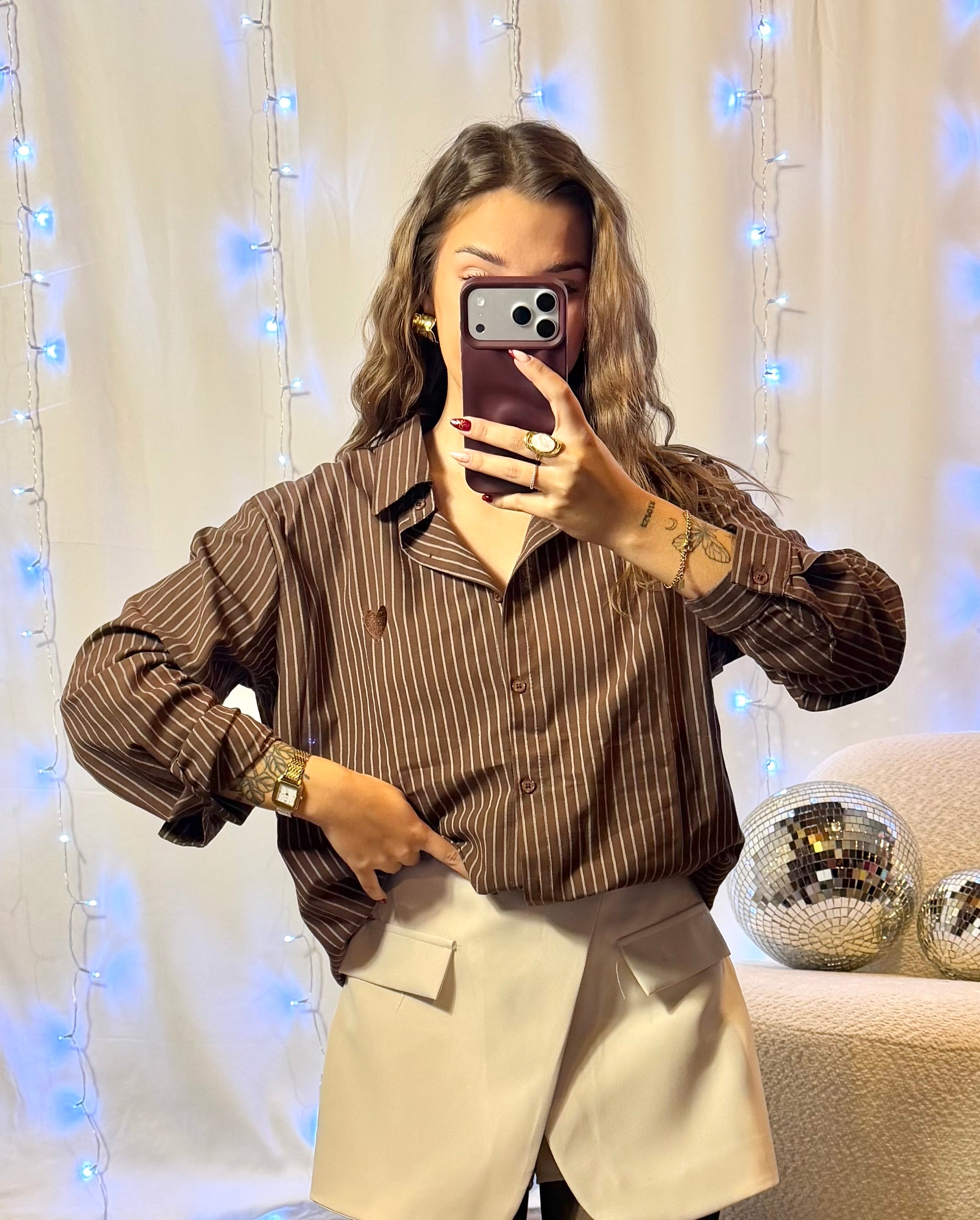 Chemise Cœur & Rayures Chocolat