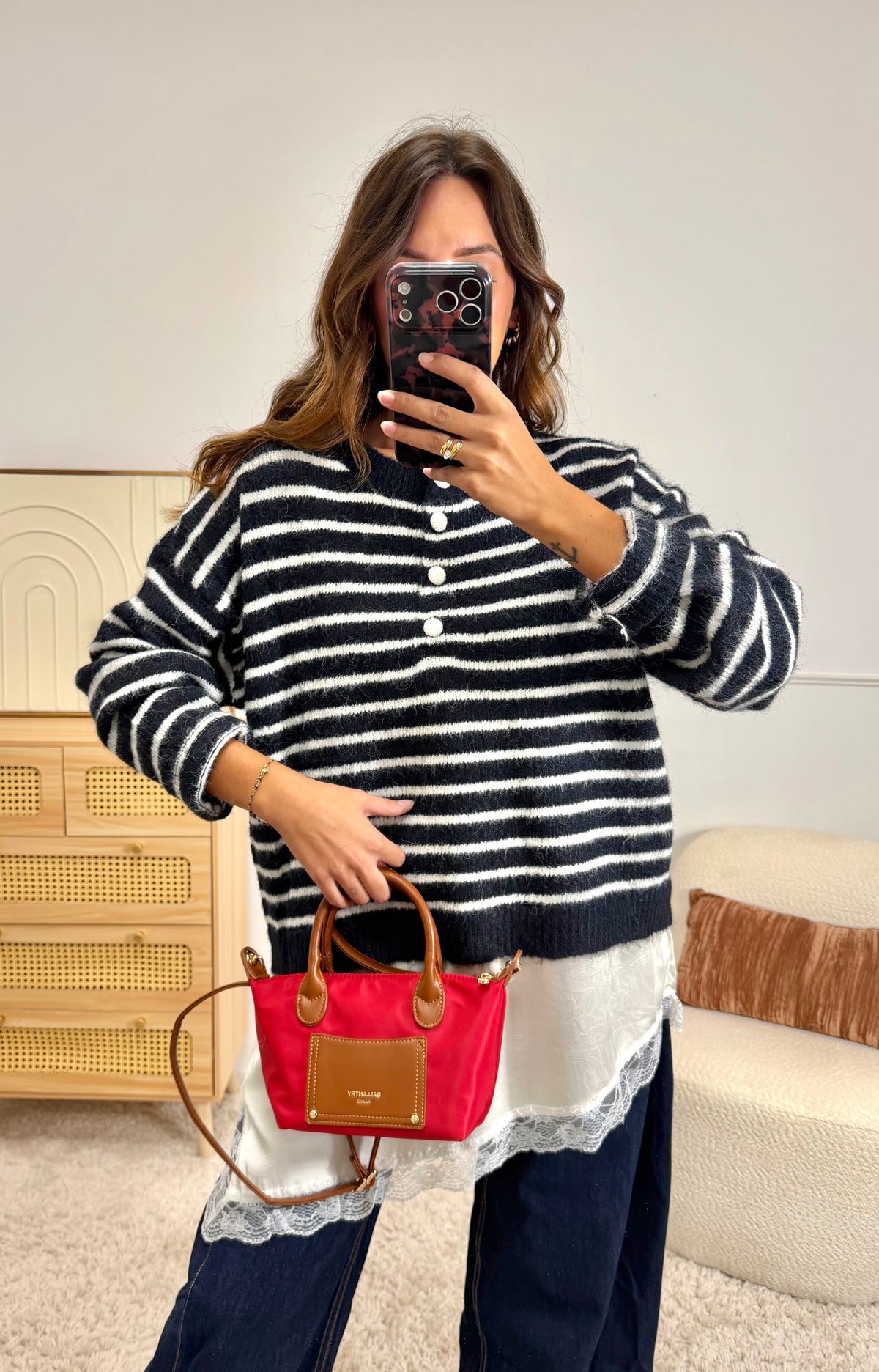 Pull marinière à dentelle marine