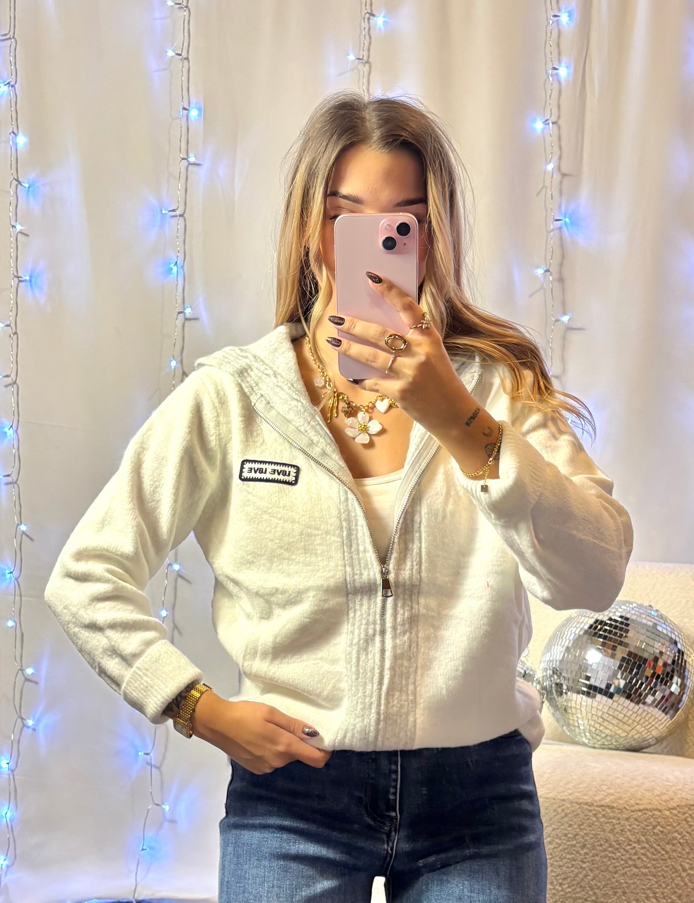 Gilet Capuche Crème