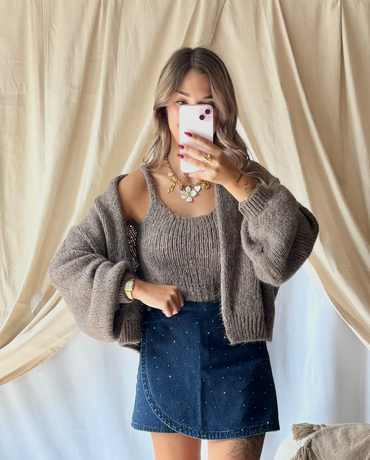 Gilet & Top Marron Clair