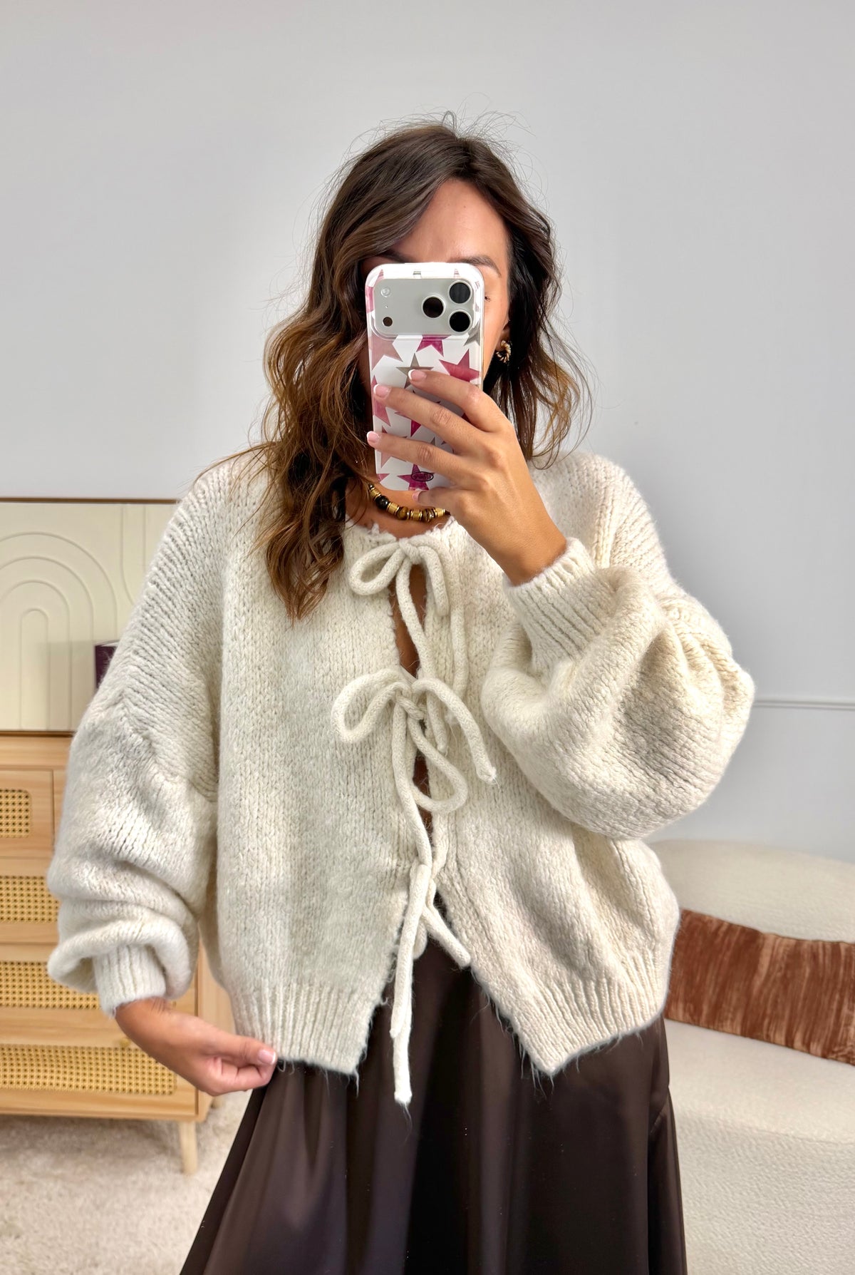 Gilet Noeud Doux Crème