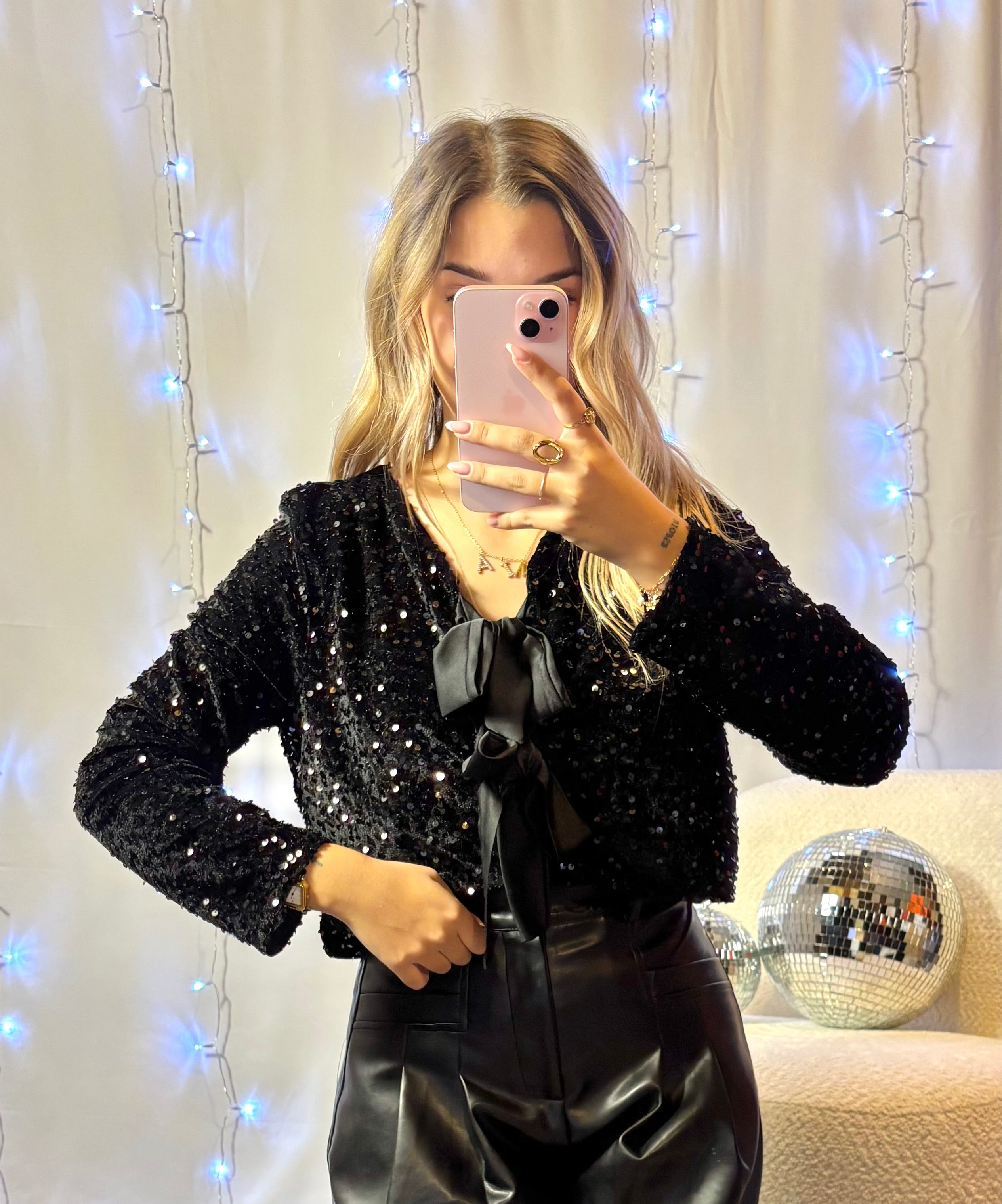 Top Sequins & Noeuds Noir