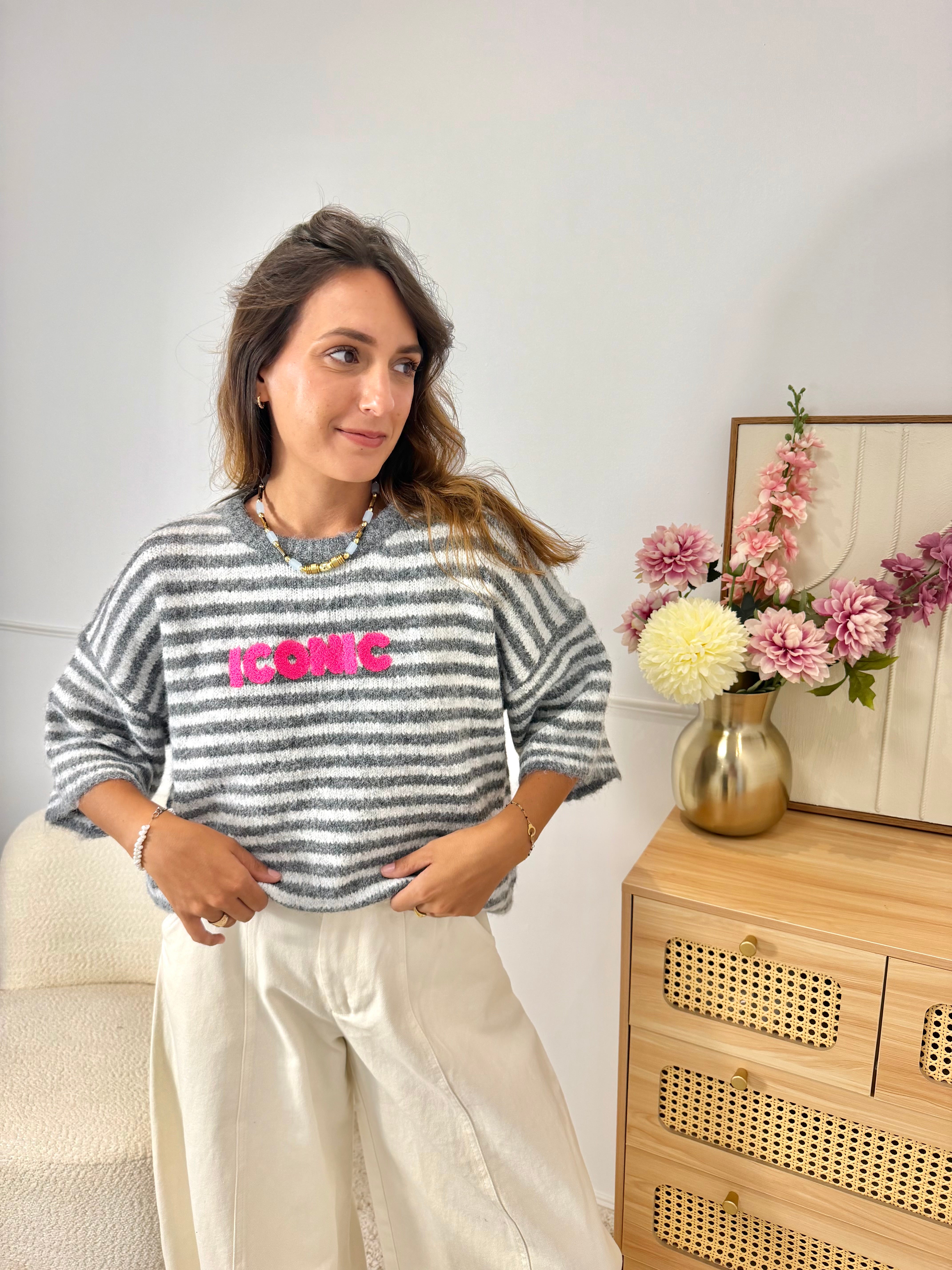 Pull manches courtes ICONIC gris