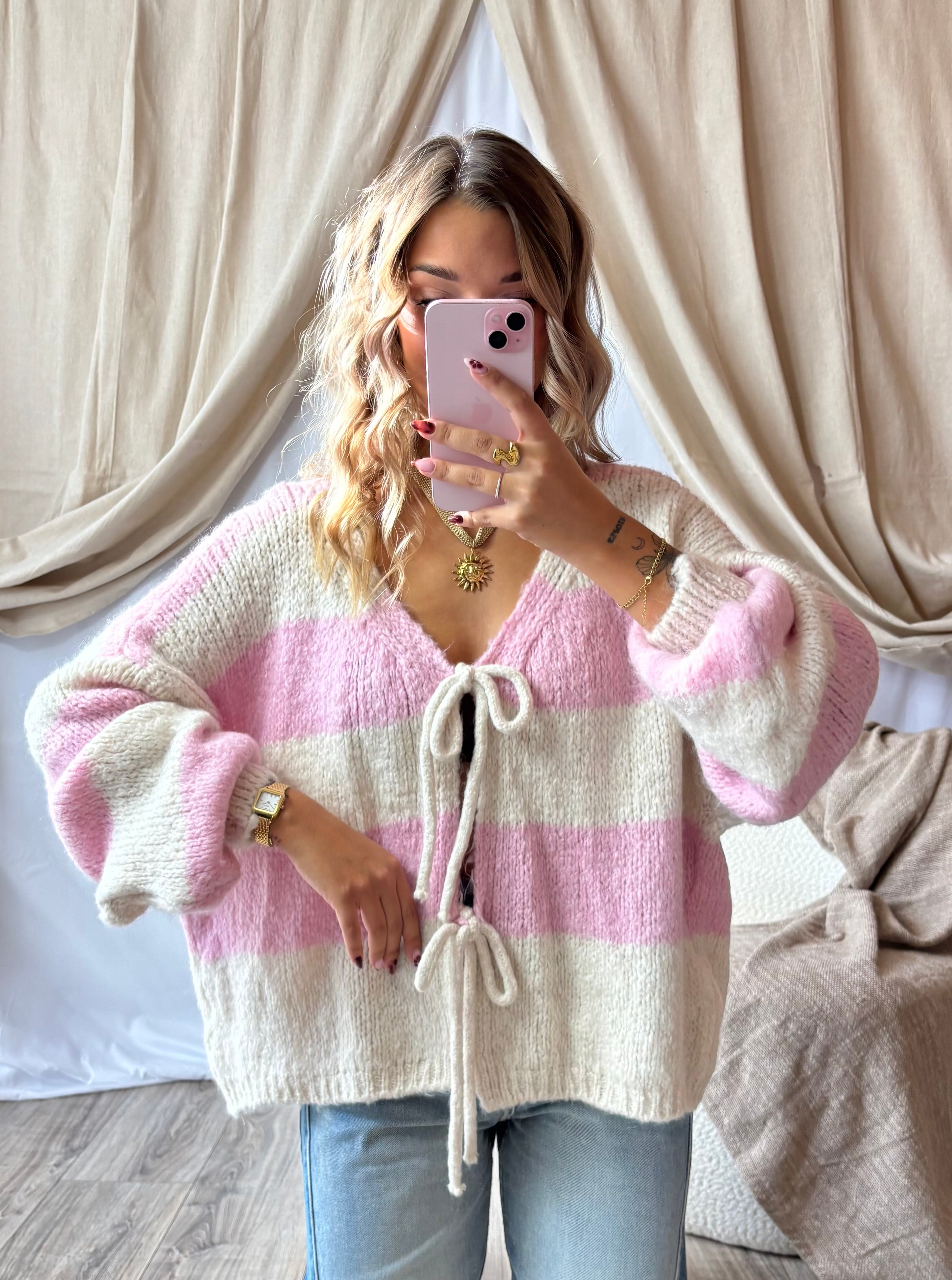 Gilet Noeud Rose&Creme