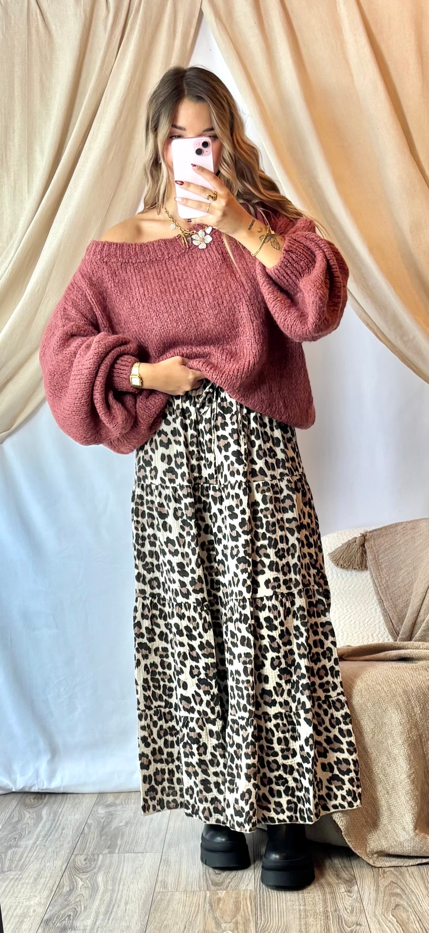 Jupe Gaze de Coton Léopard