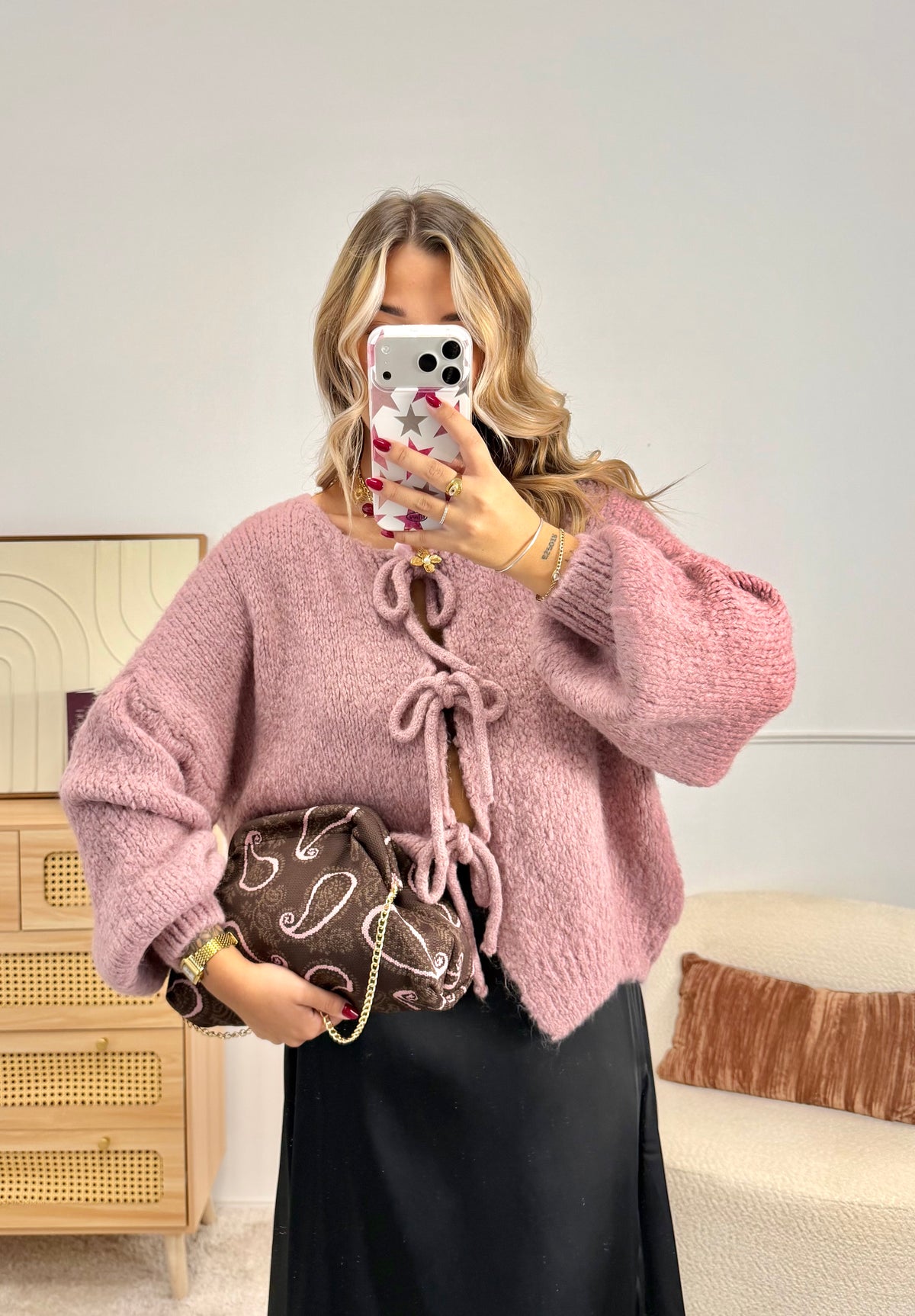Gilet Noeud Doux Vieux Rose