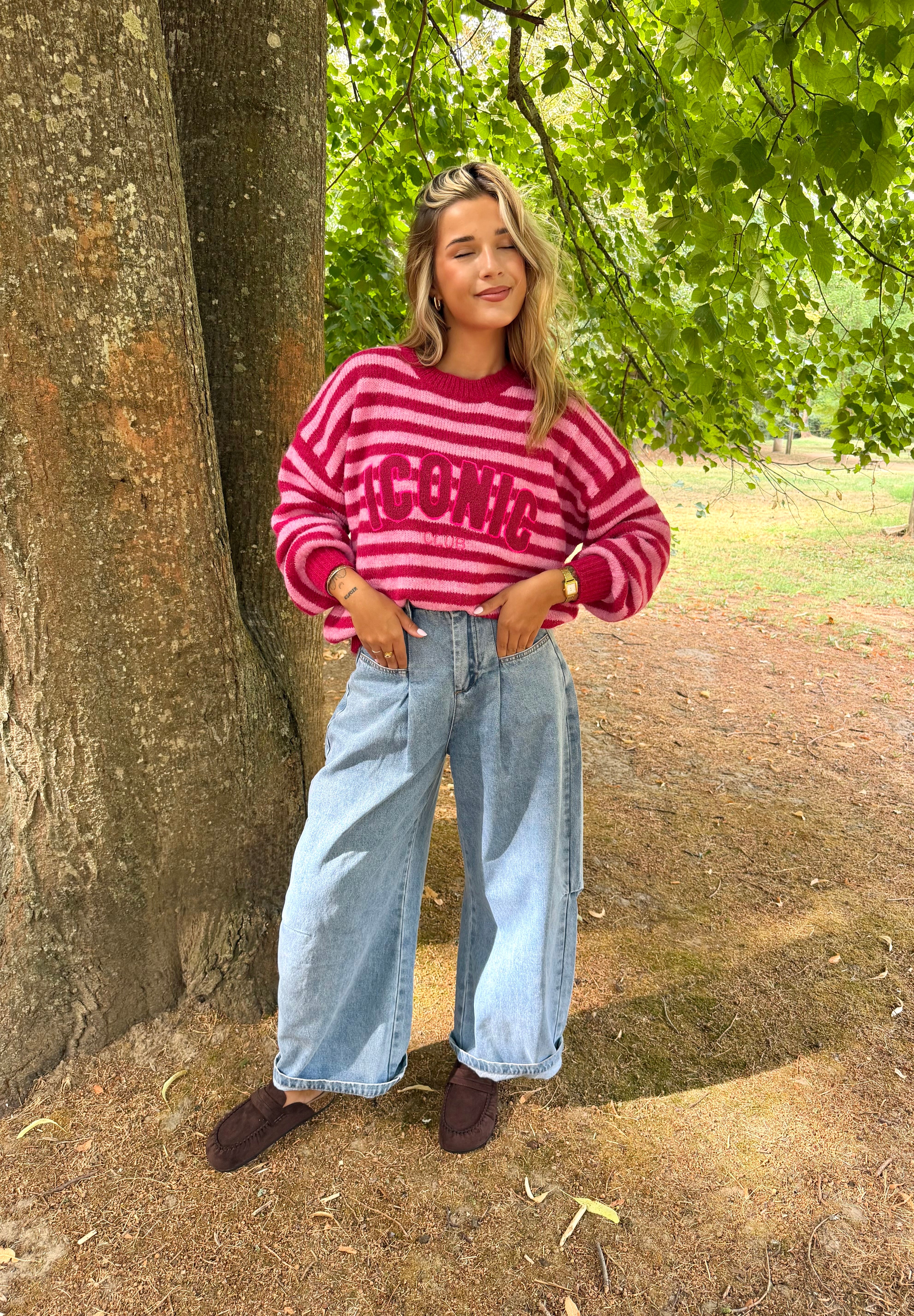 Pull ICONIC Rayé Fuschsia