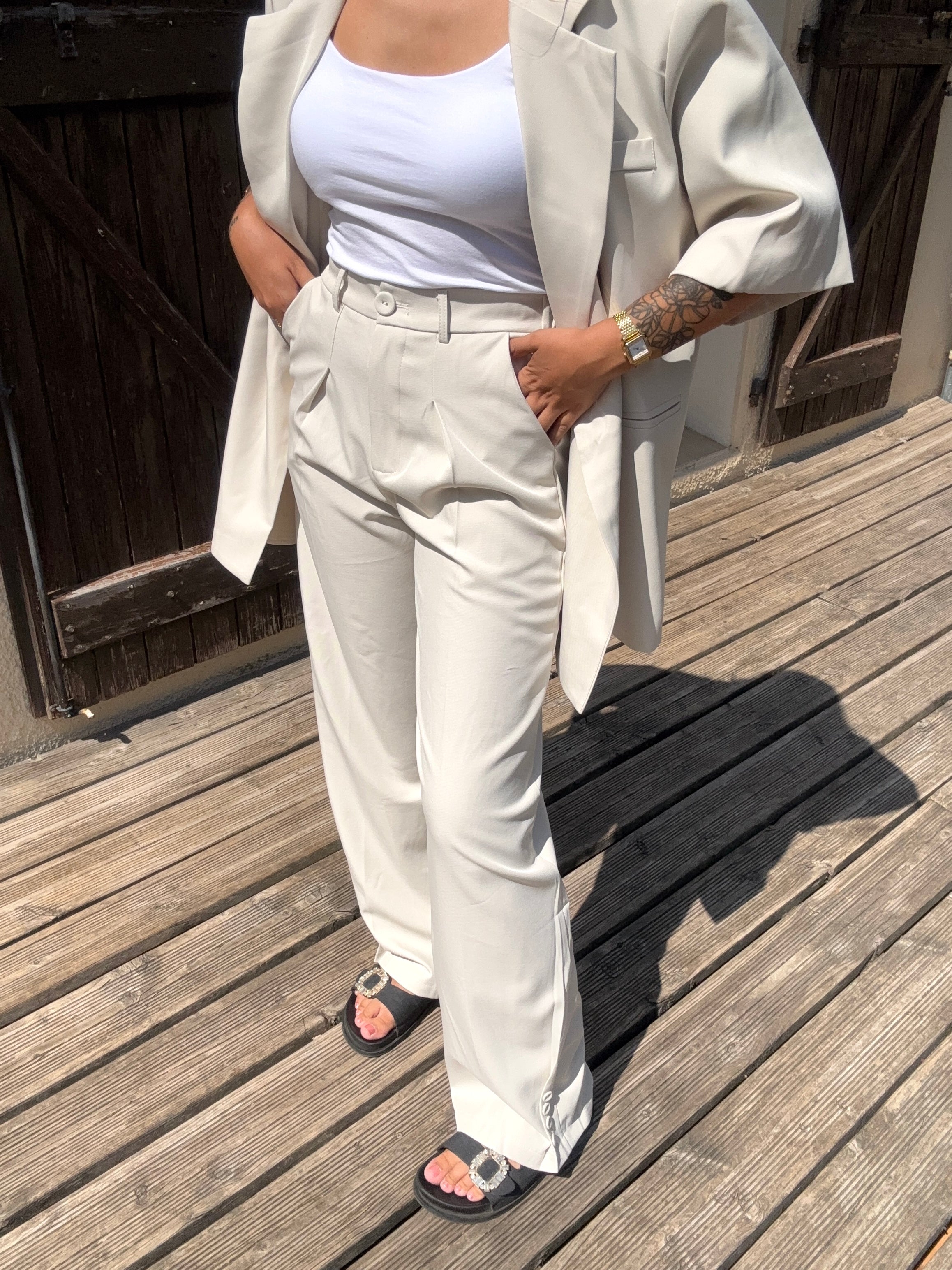 Pantalon Tailleur Creme