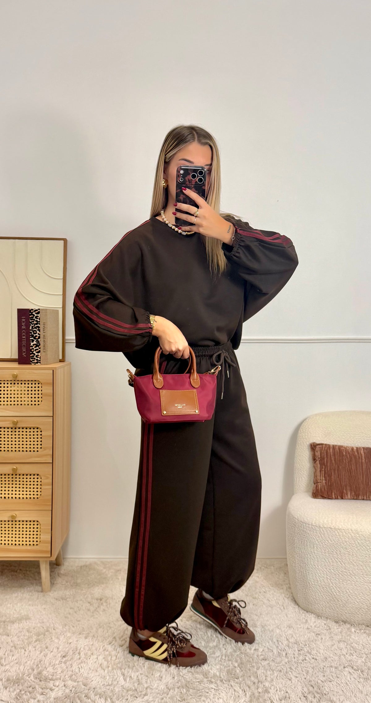 Ensemble jogging Choco et bandes Bordeaux
