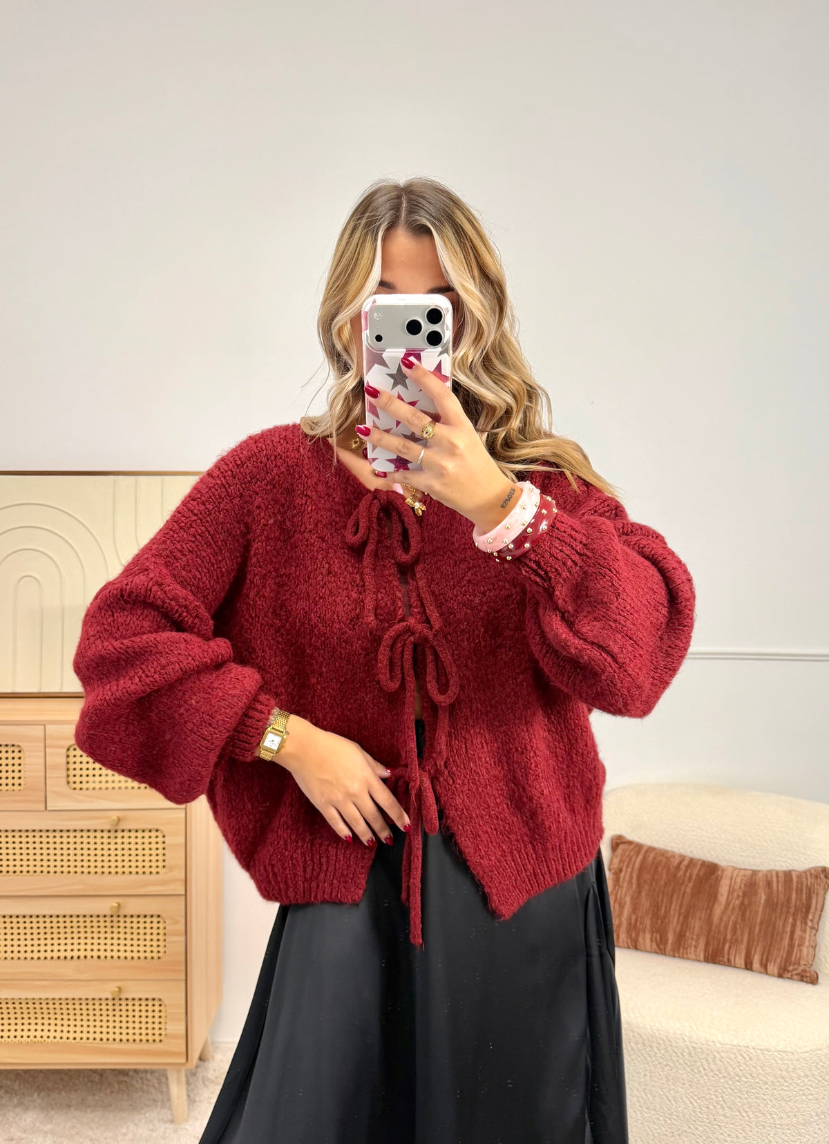 Gilet Noeud Doux Bordeaux