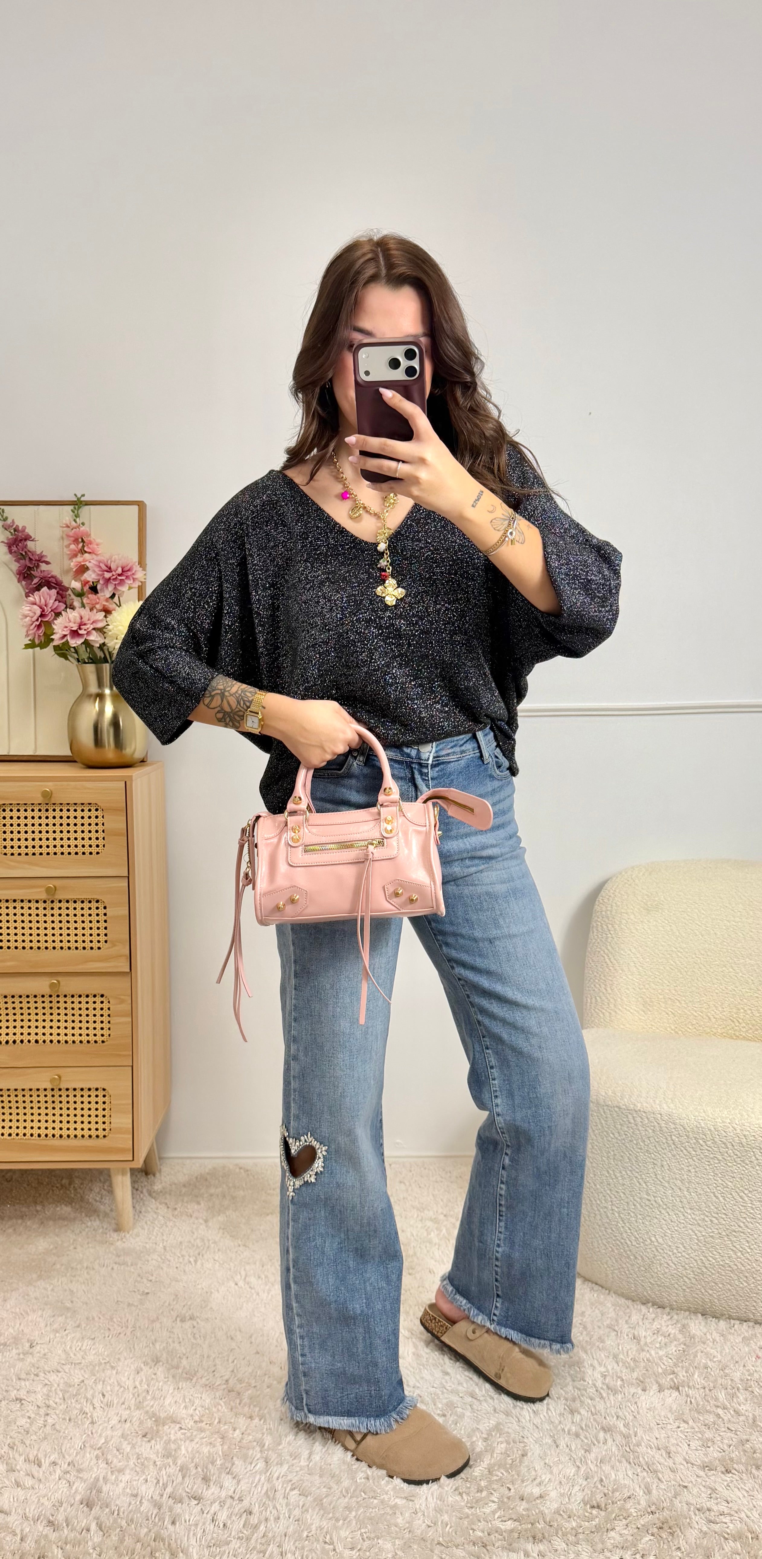 Pull Fin Pailletée Noir