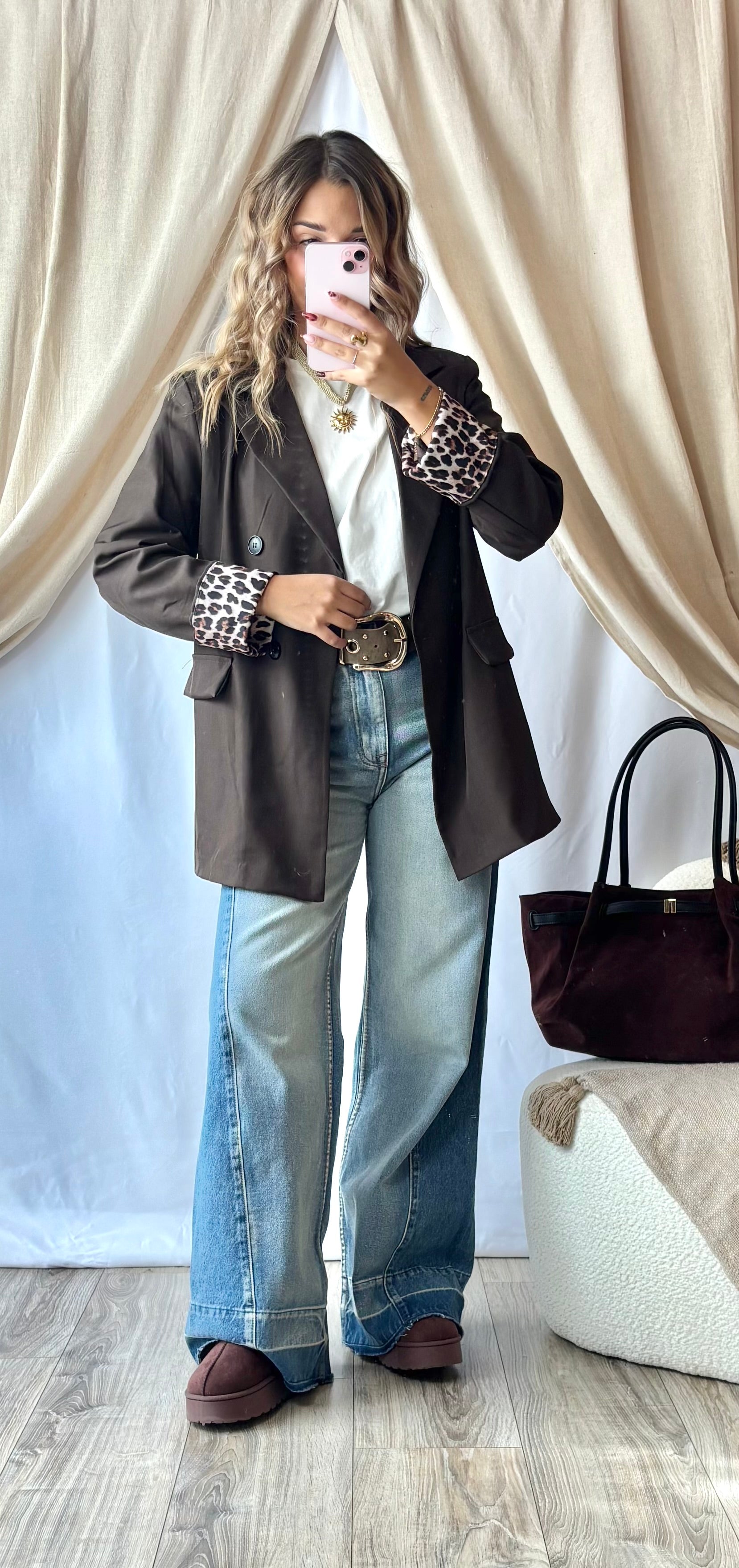Blazer Revers Léopard Chocolat