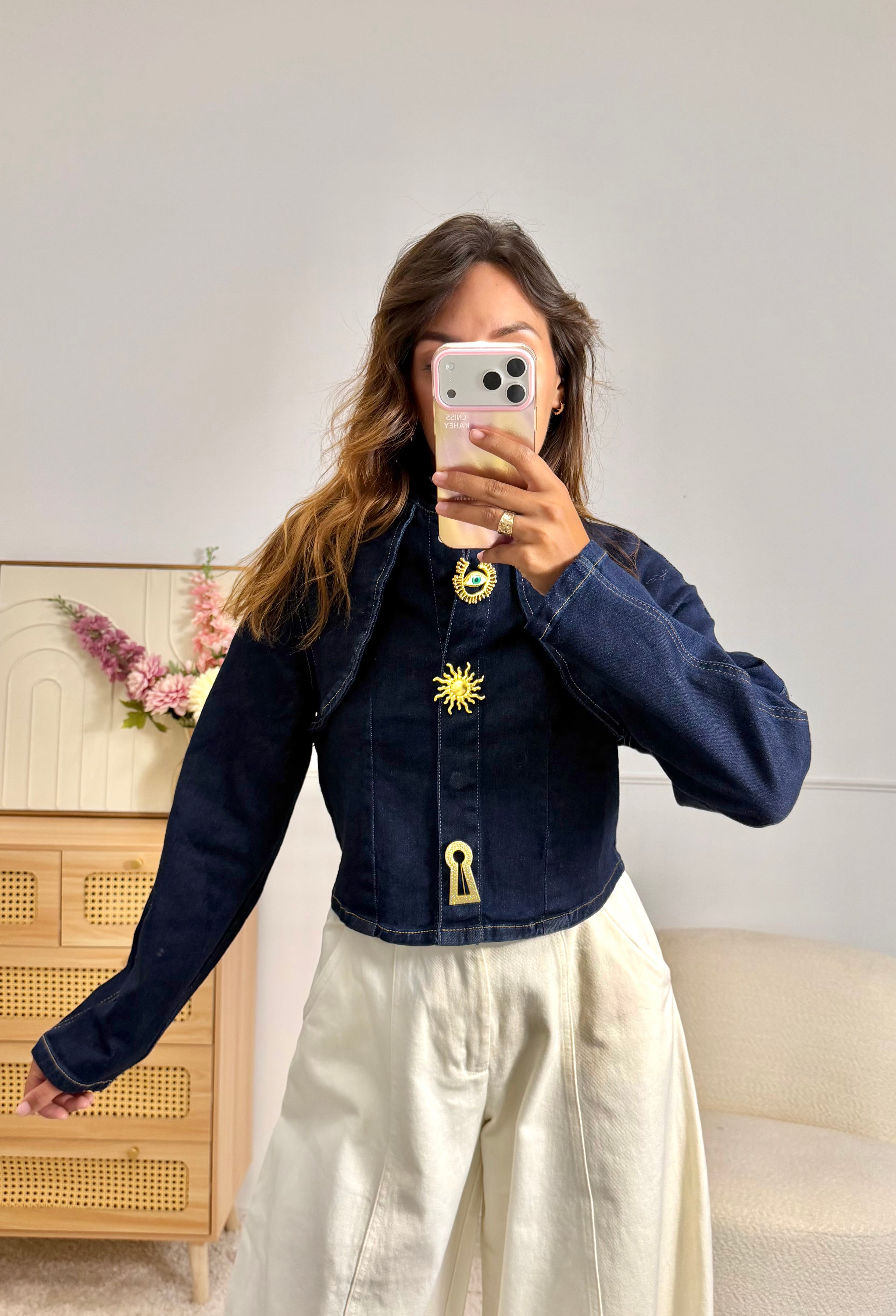 Veste jean bijoux