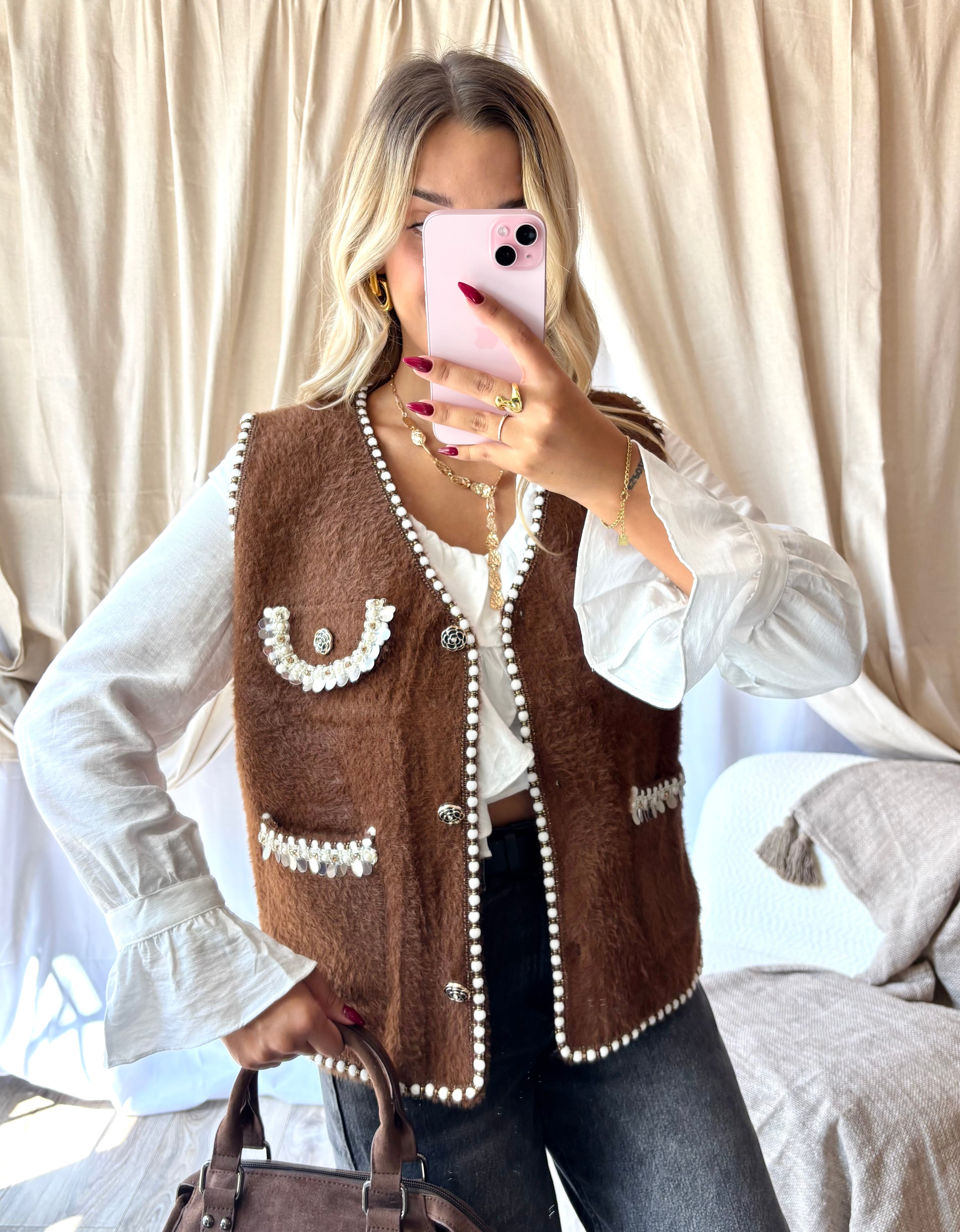 Gilet Sequin Camel