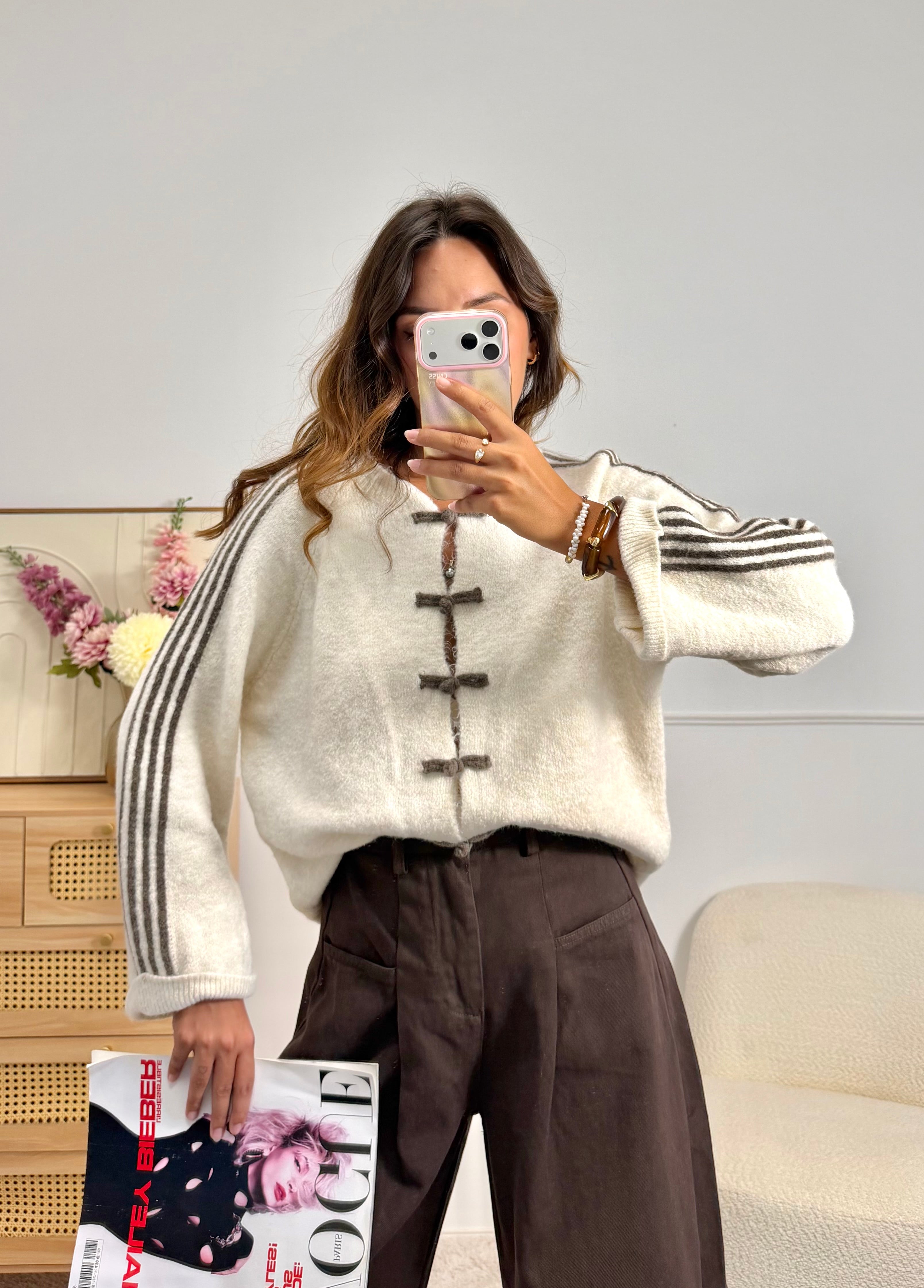 Gilet Bande beige & choco