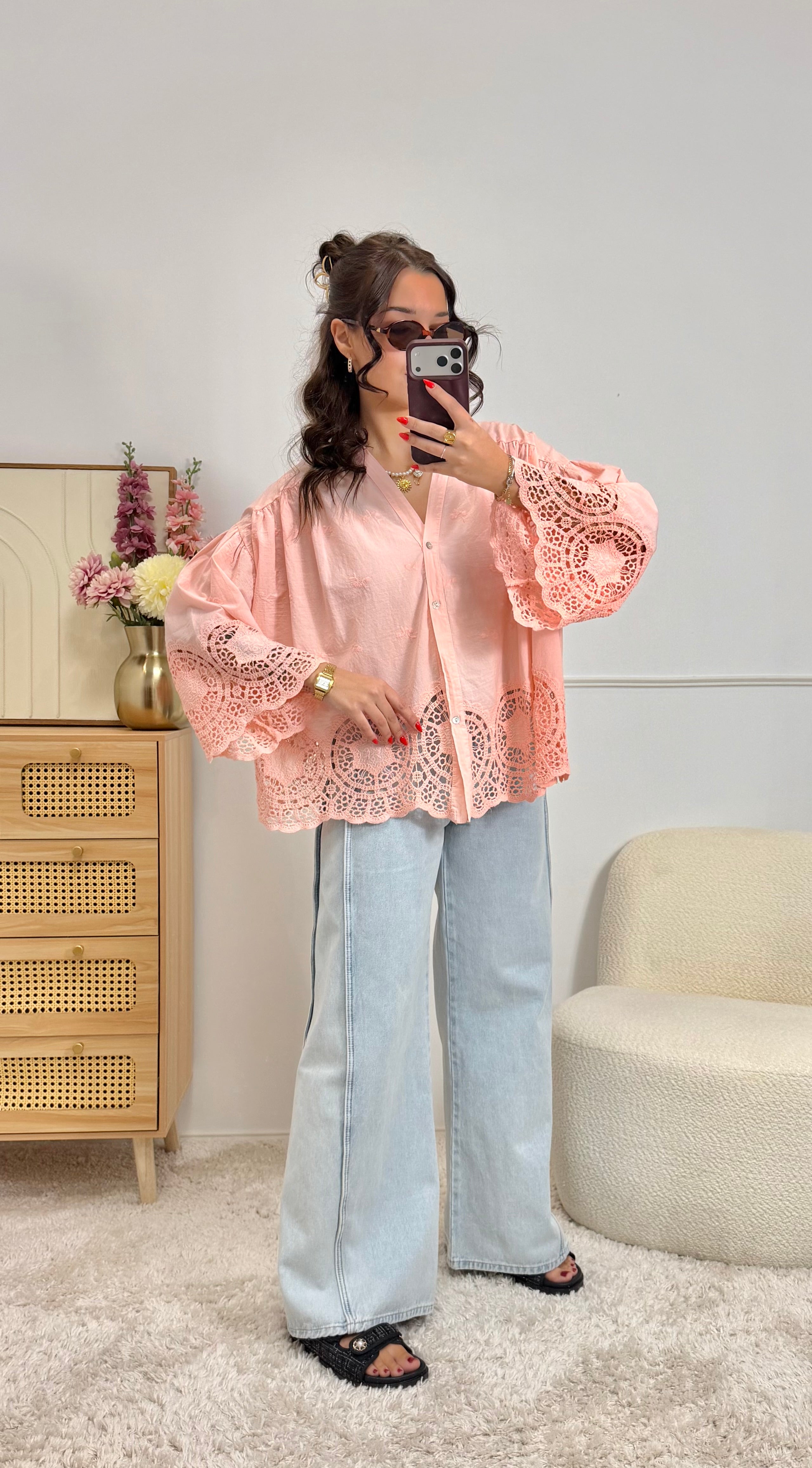 Blouse Broderie Rose