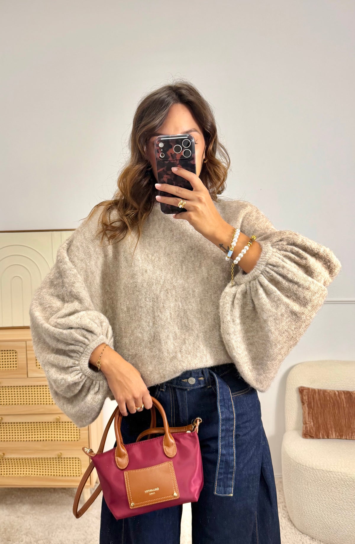 Pull manches ballon Beige