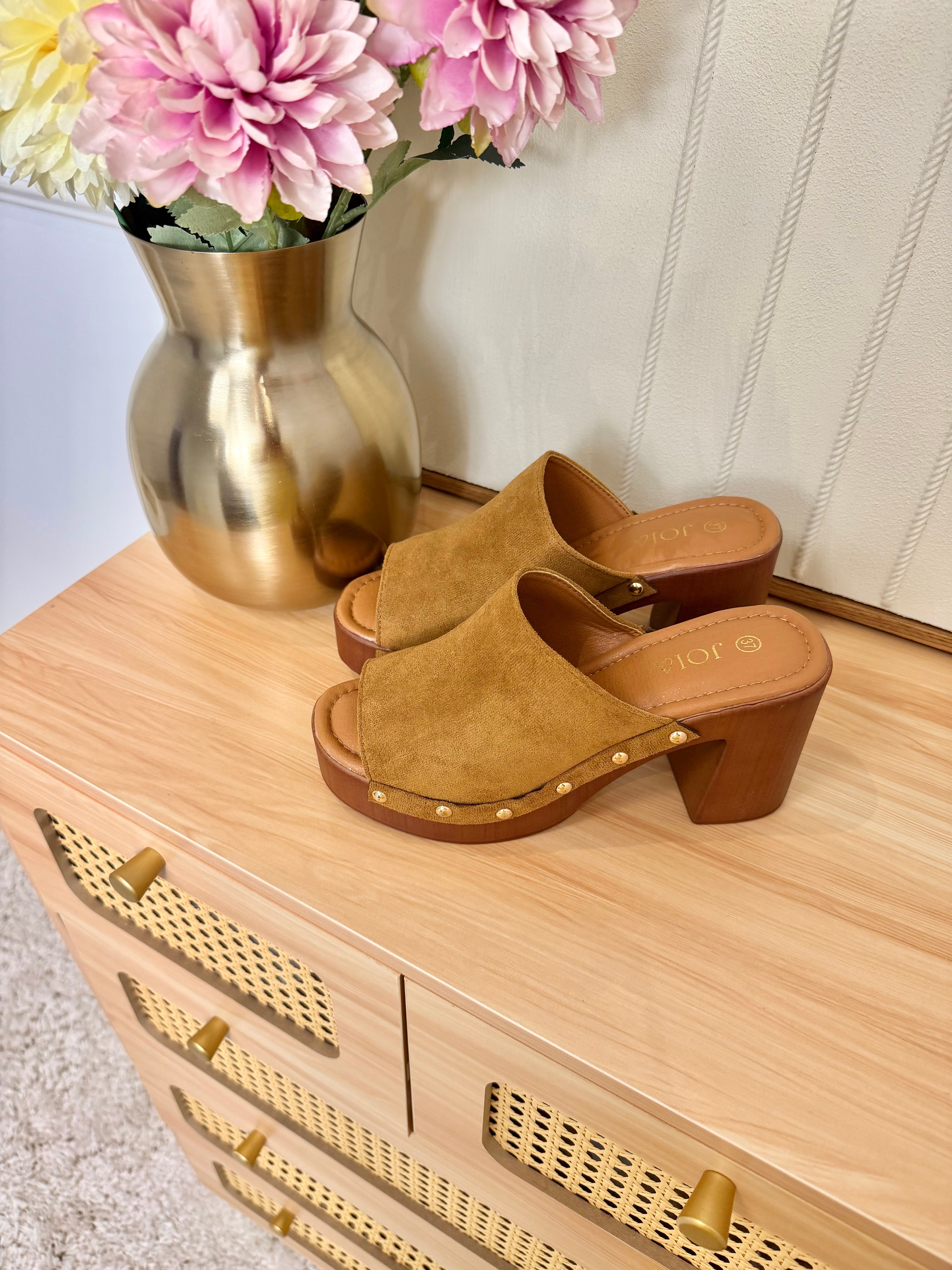 Mules à Talon Suède Camel