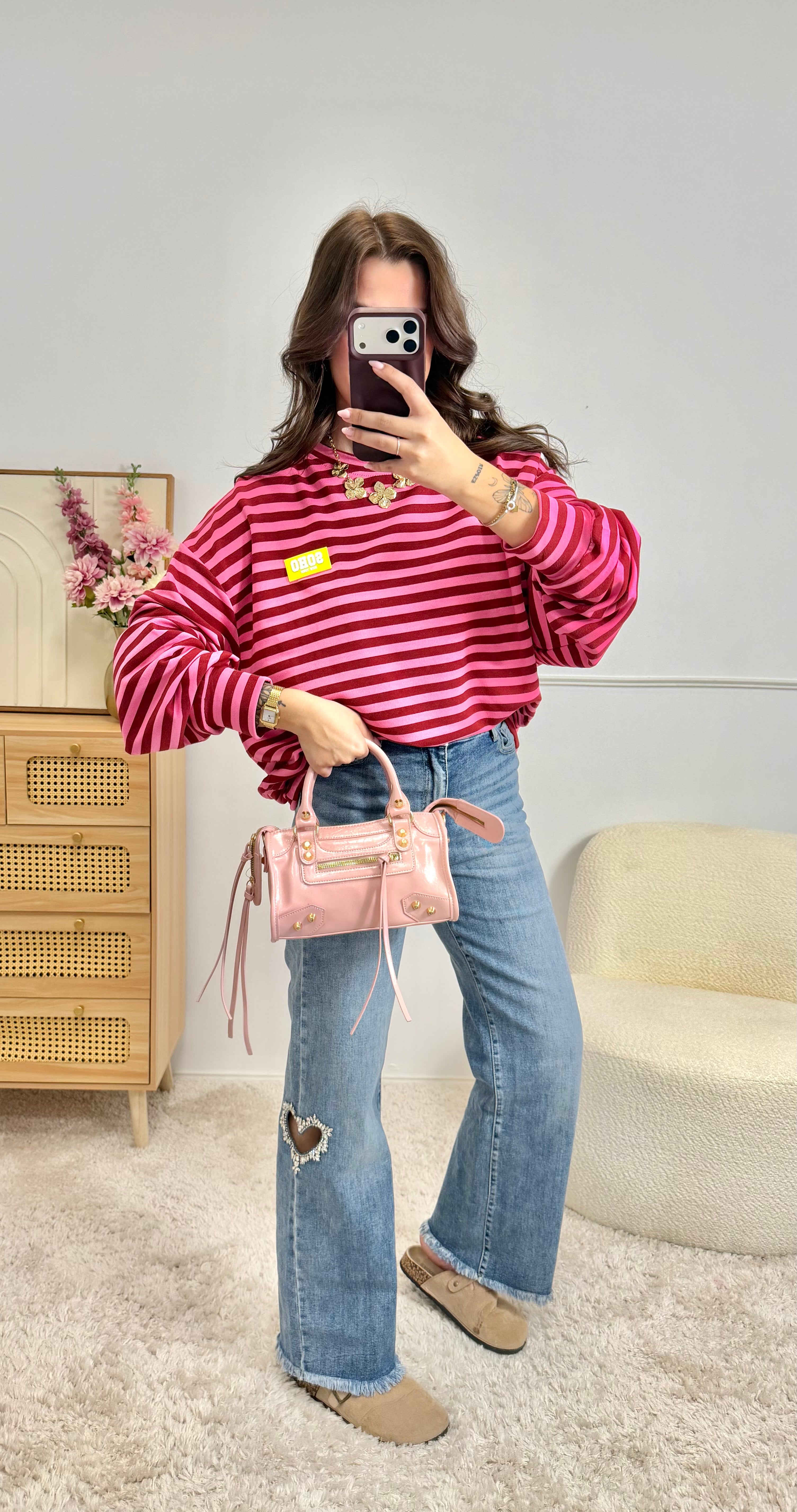 Sweat Rayures Rose & Rouge