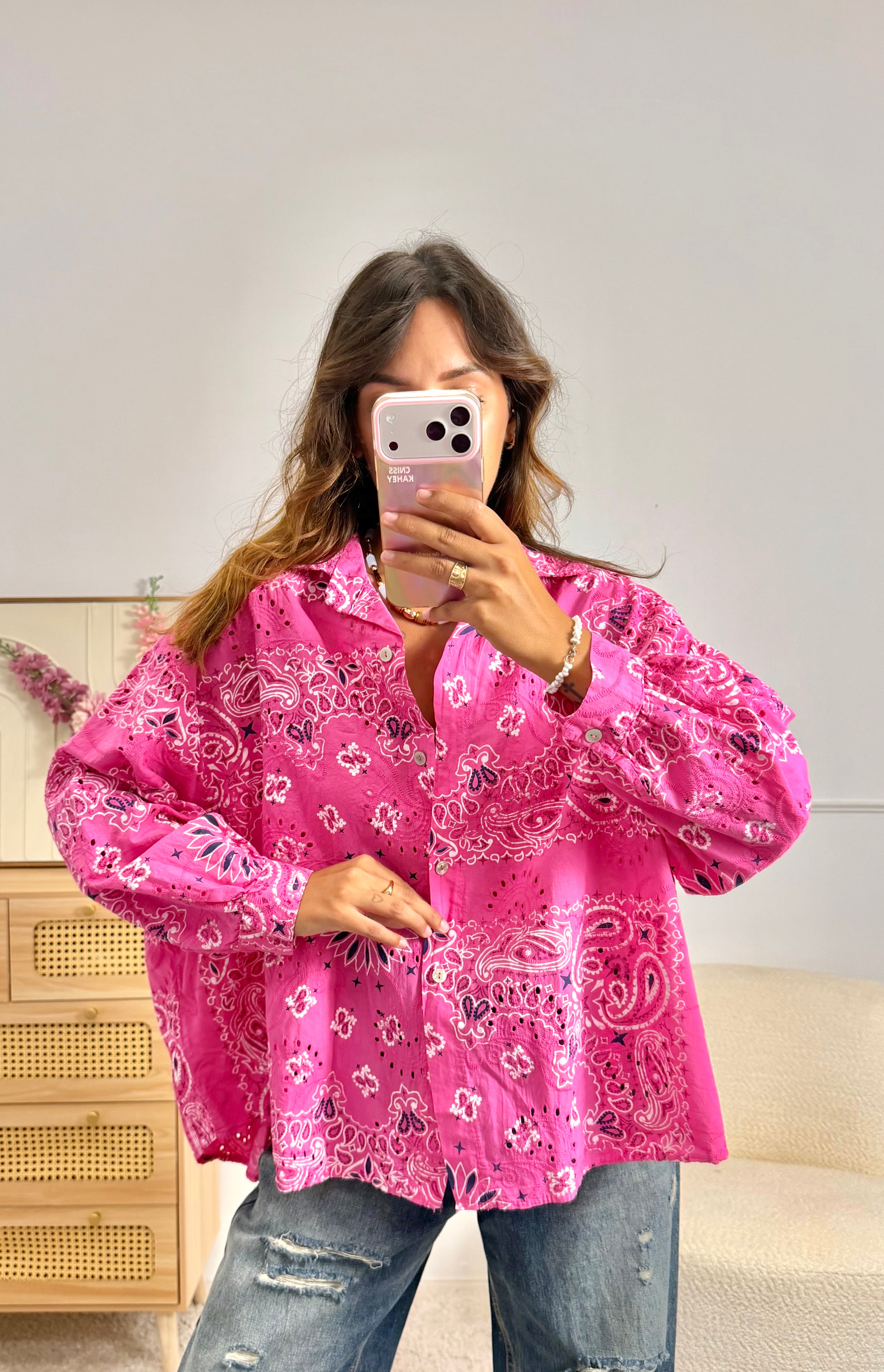 Chemise Mandal Brodé fuchsia