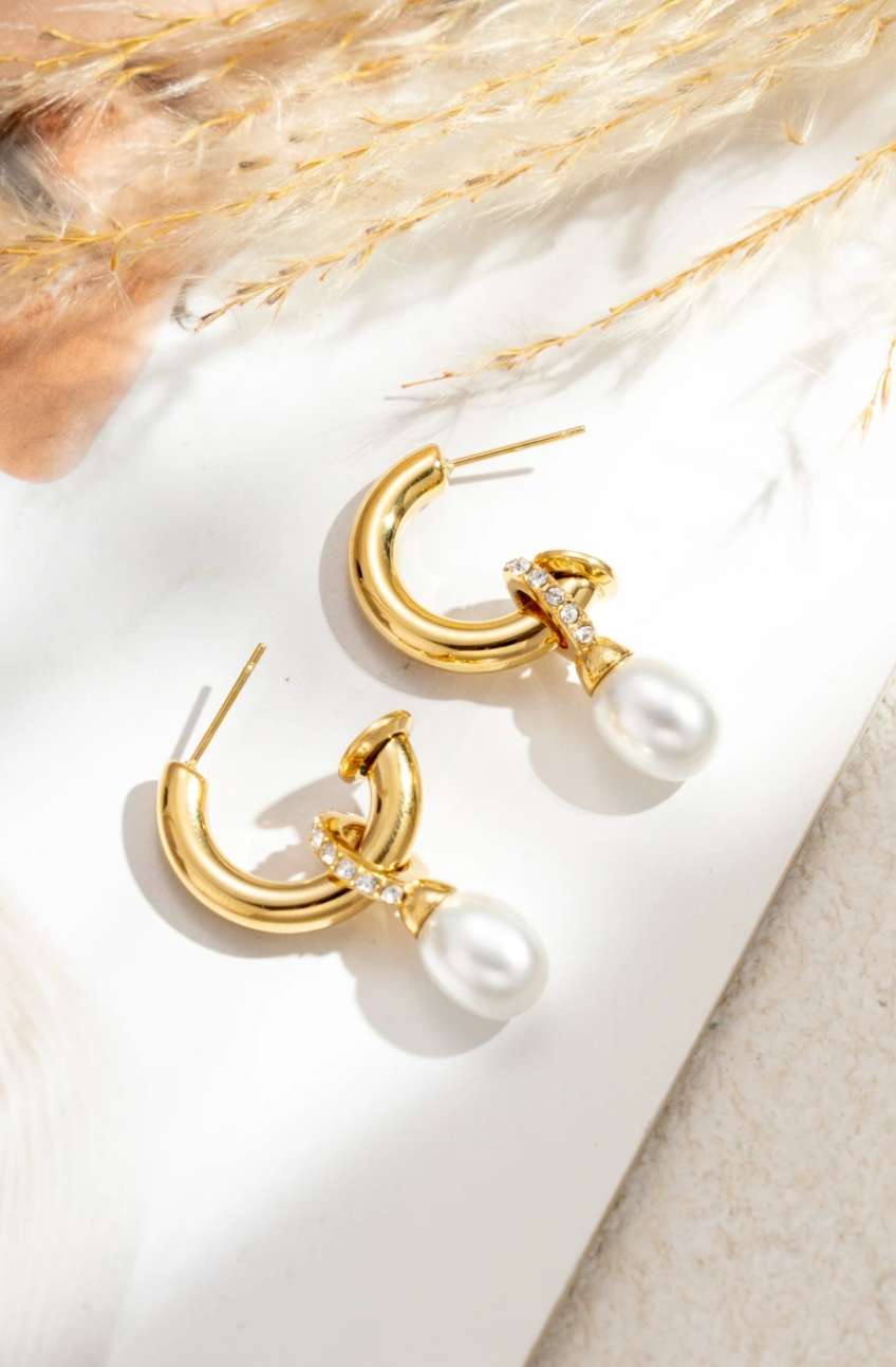 Boucles d’oreilles acier inoxydable doré créoles perle
