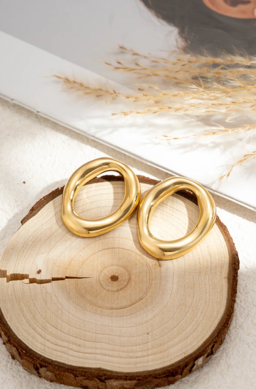 Boucles oreilles anneaux irréguliers, Acier inoxydable