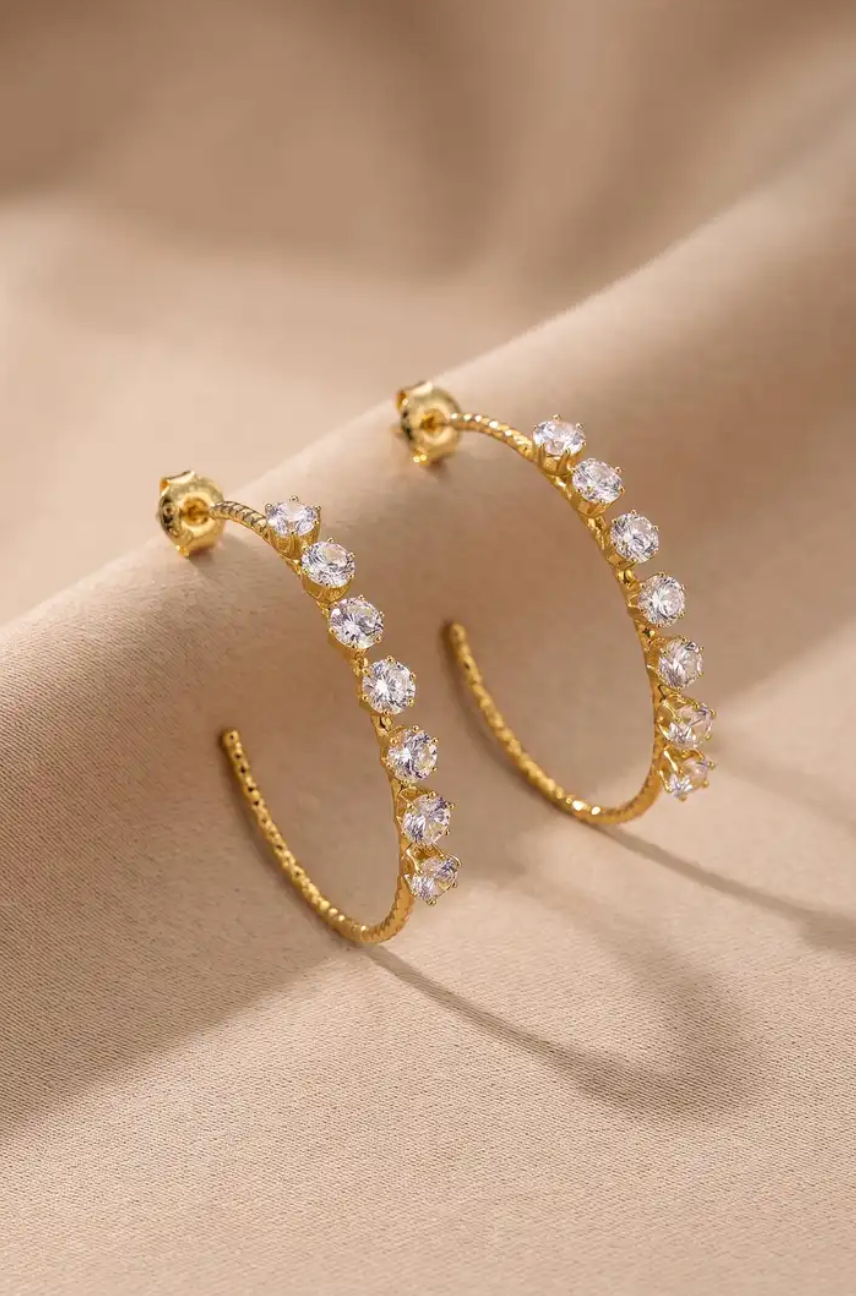 Boucles d'oreilles Créoles cristaux blanc