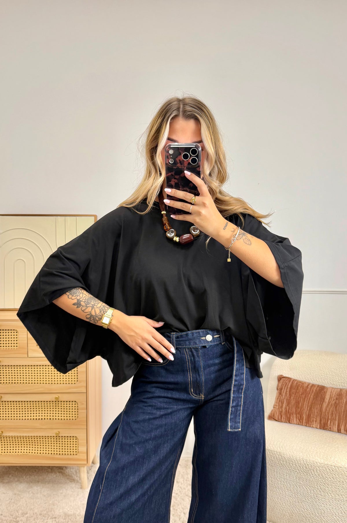 T-shirt manches chauve souris Noir