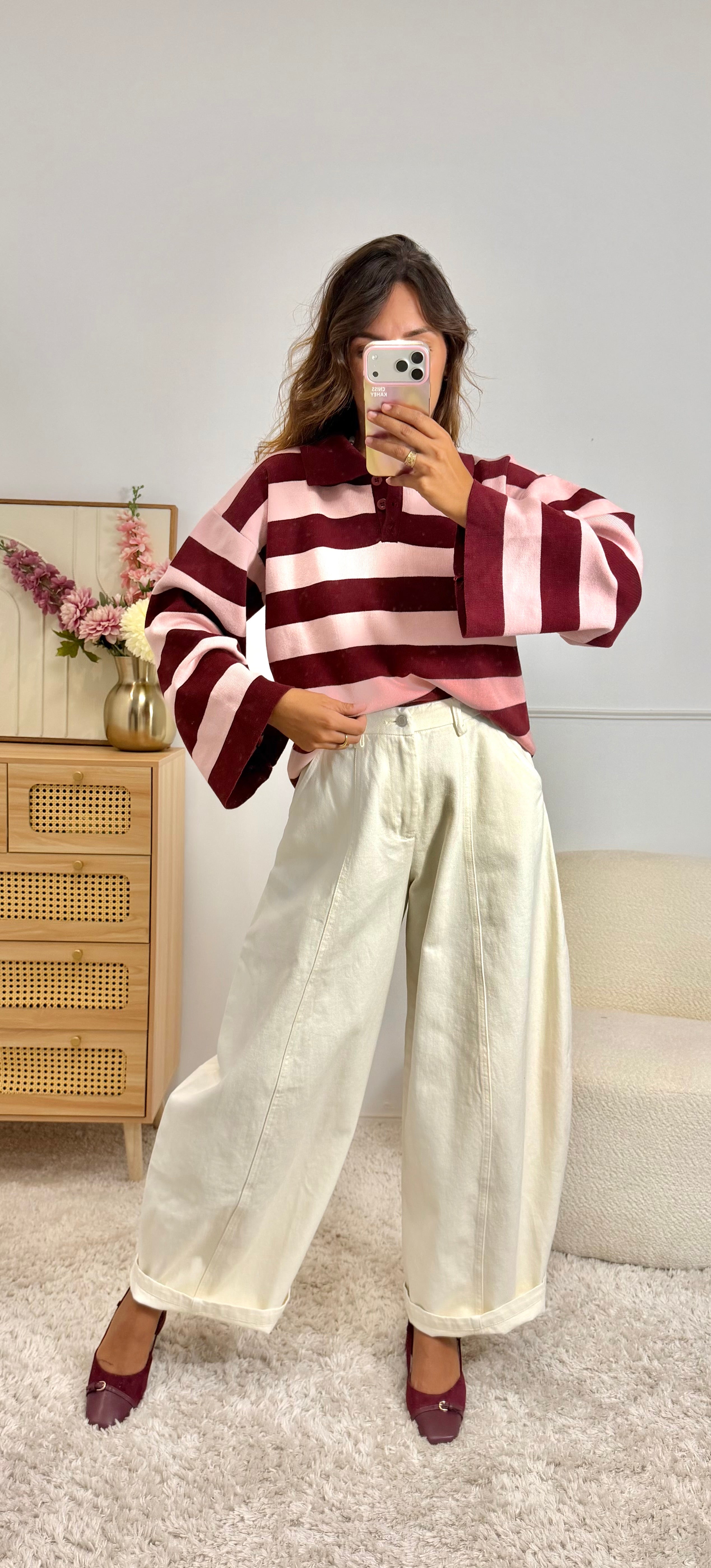 Polo rayé rose