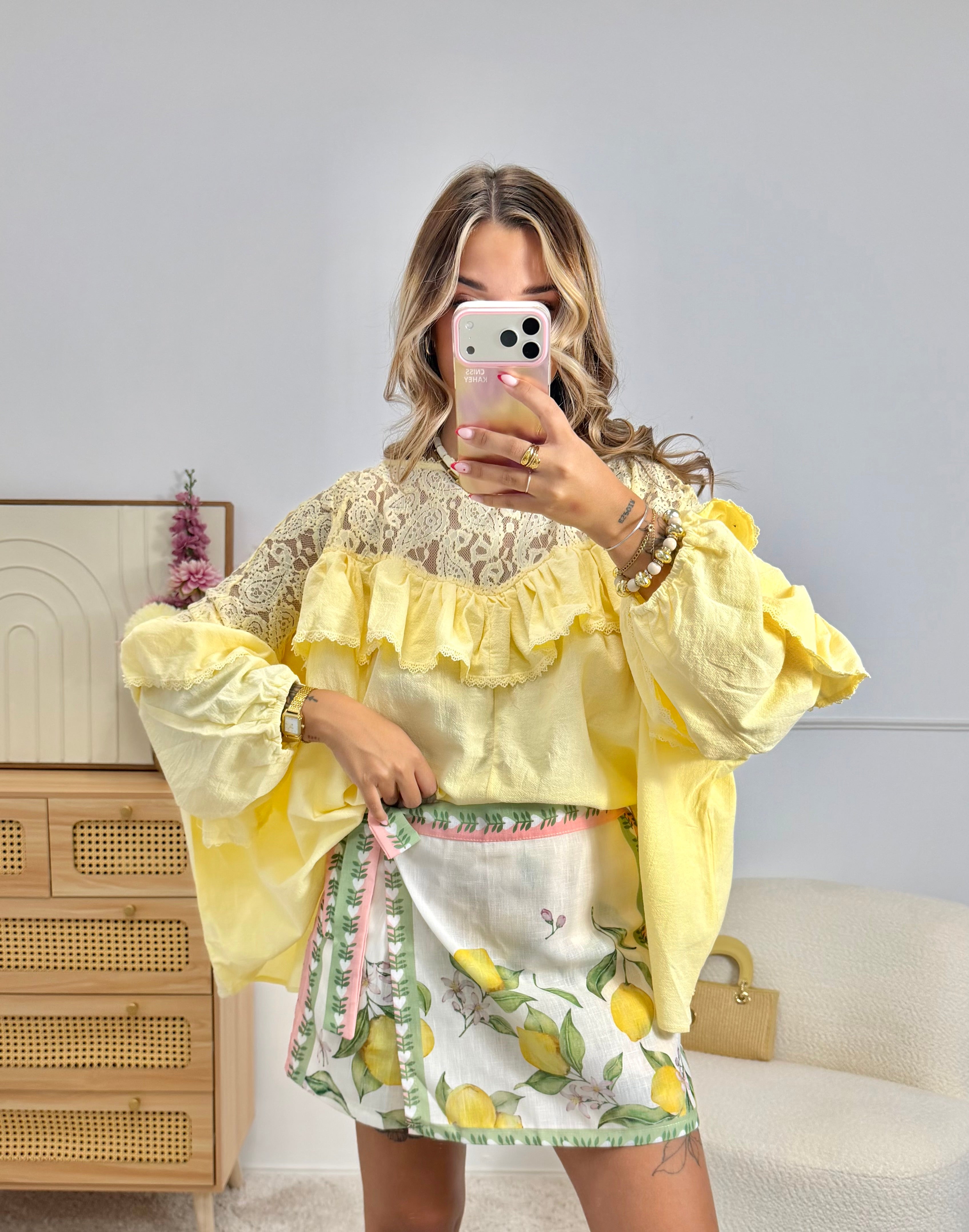 Blouse Volant & Dentelle Jaune
