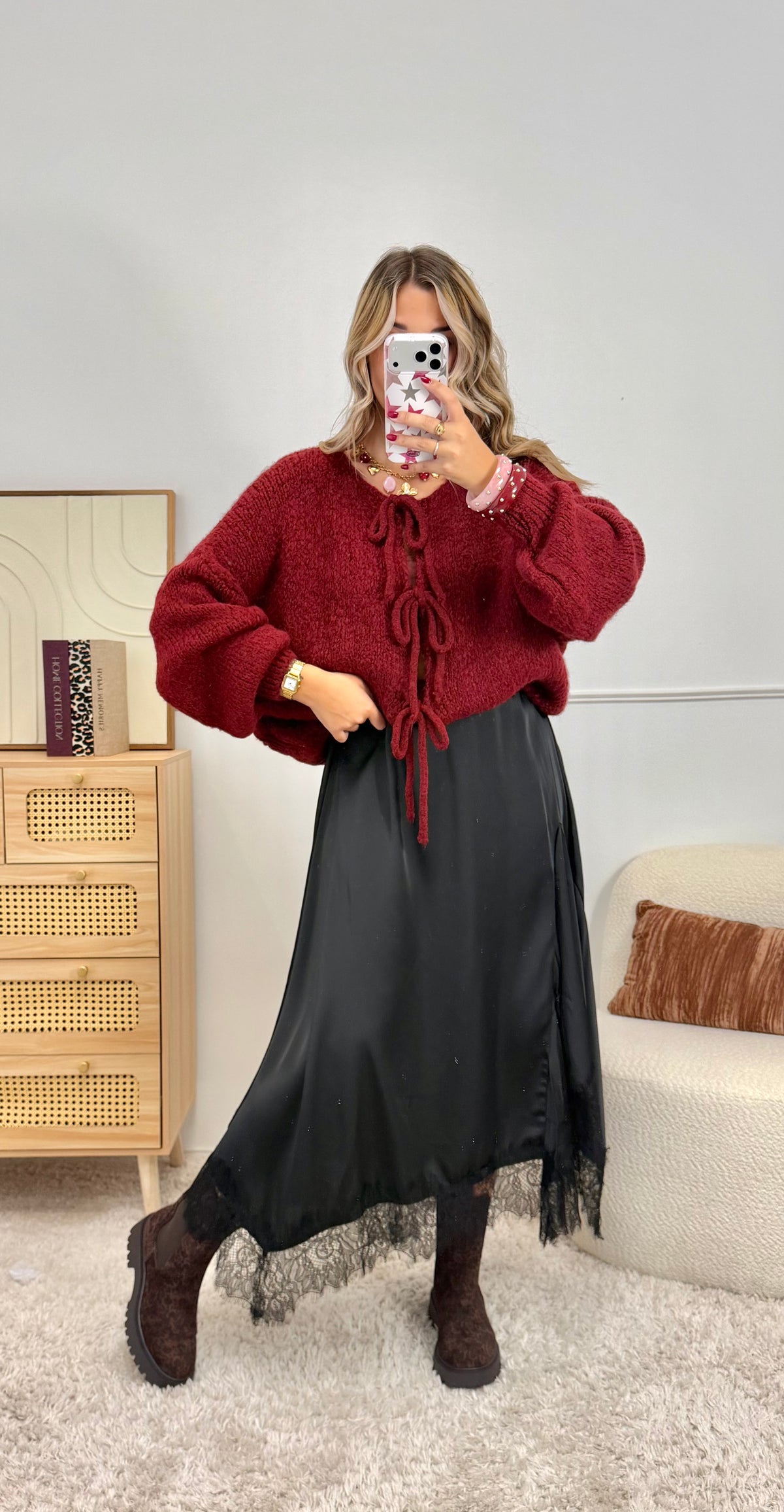 Gilet Noeud Doux Bordeaux