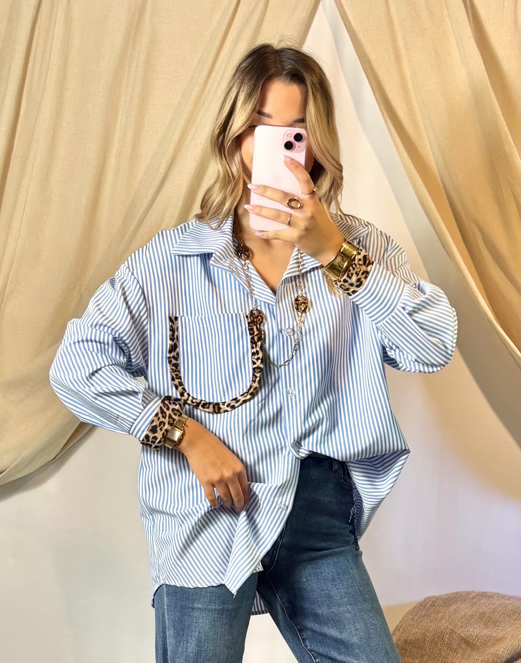 Chemise Léopard & Rayures bleu