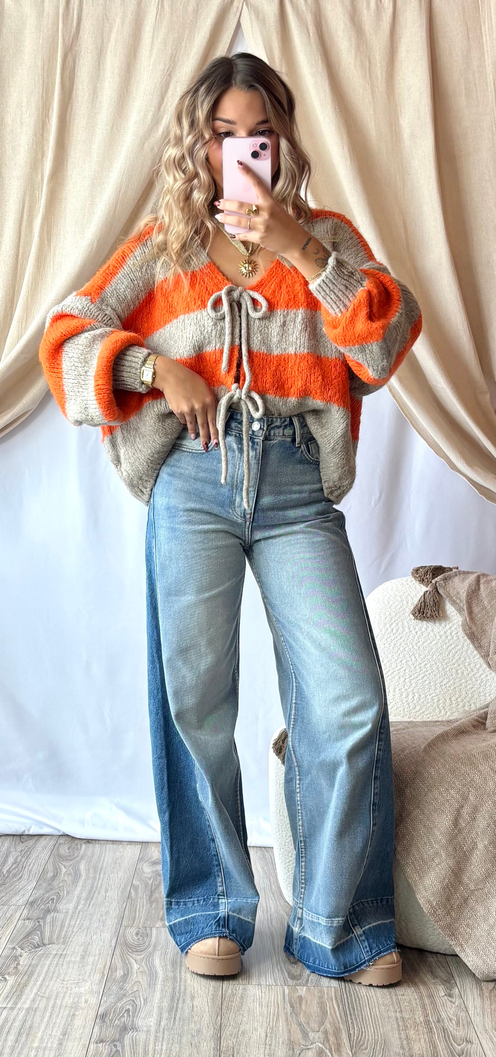 Gilet Noeud Orange&Beige