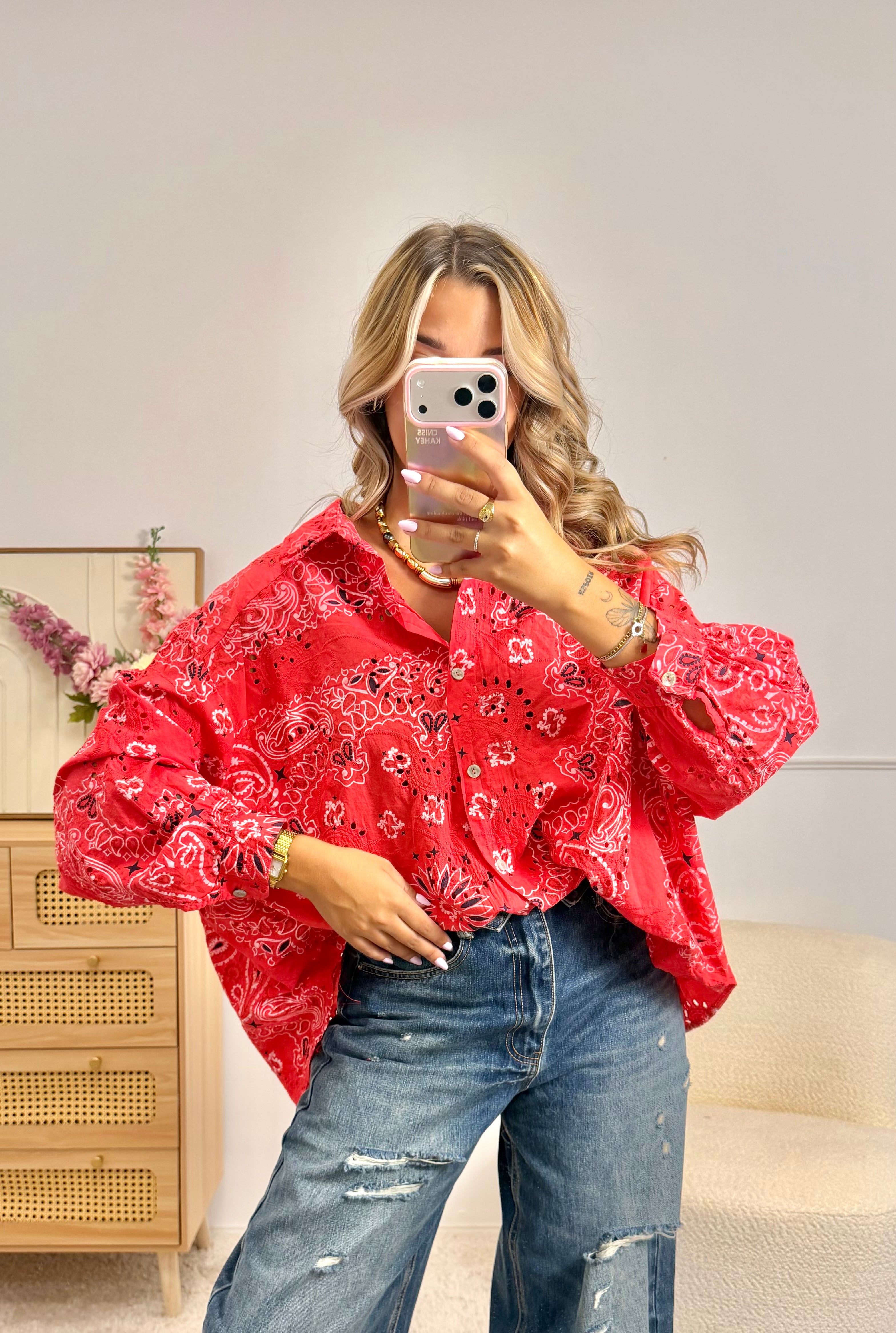 Chemise Mandala Brodé rouge