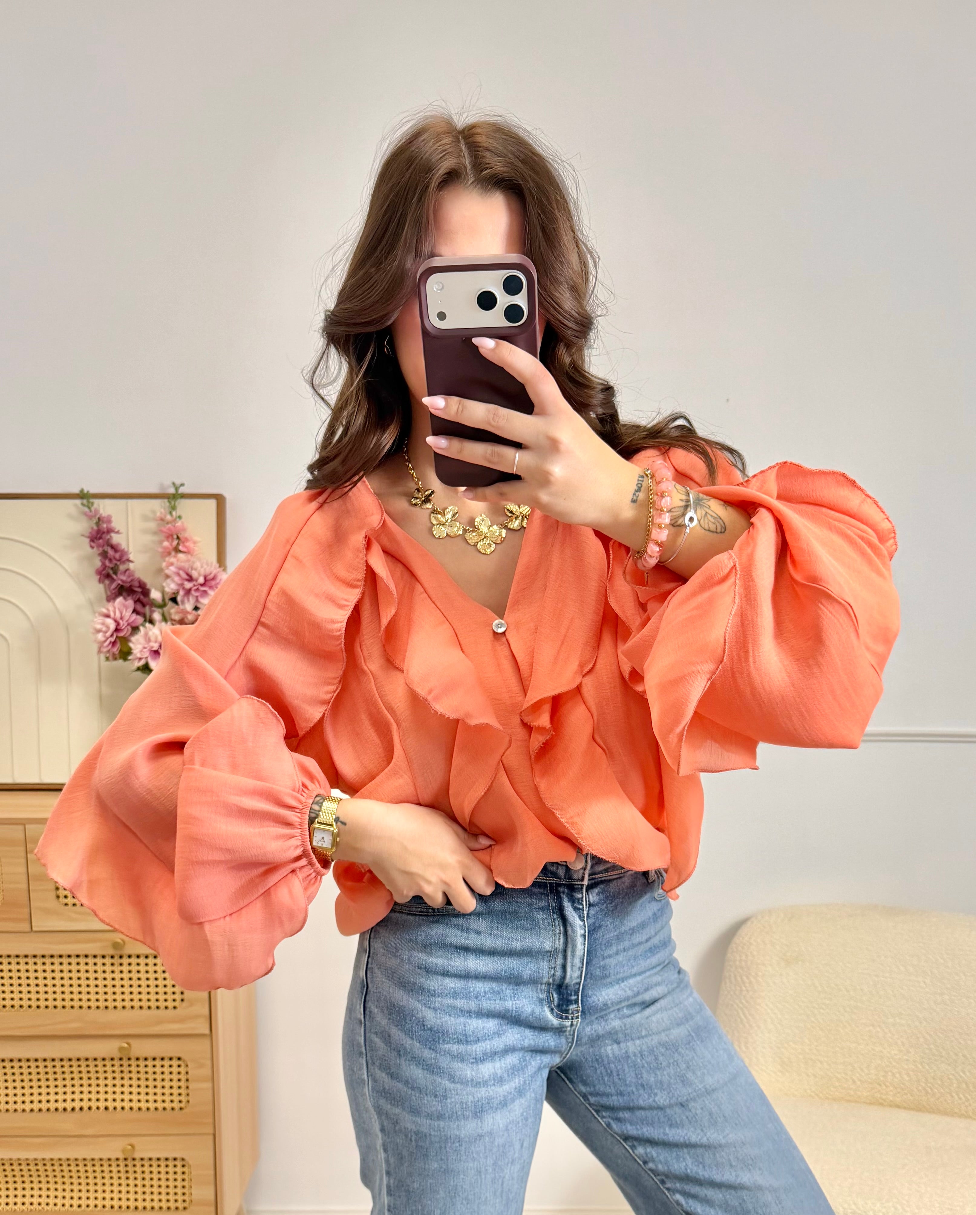 Blouse à Volants Orange