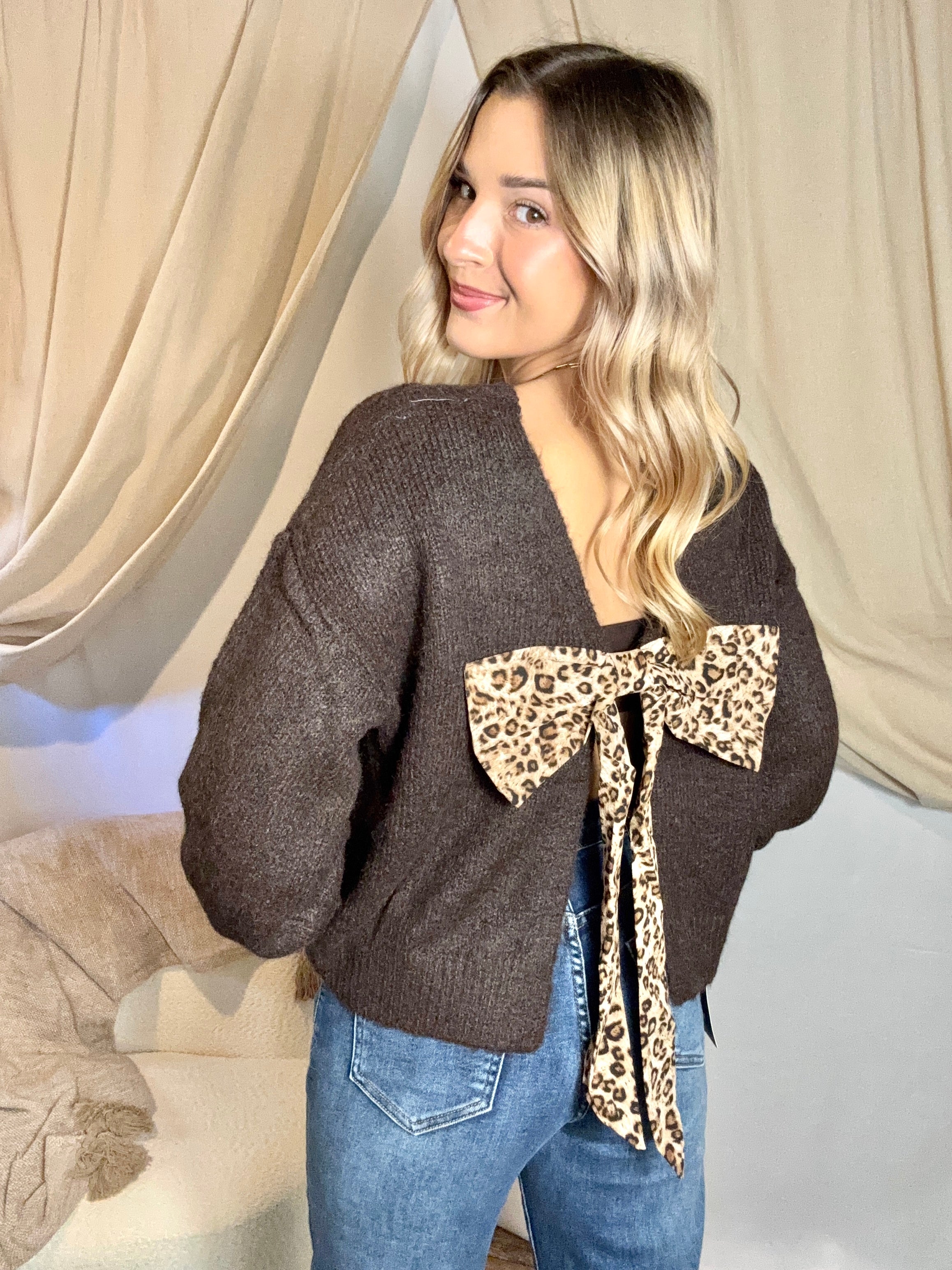 Pull Noeud Léopard Chocolat