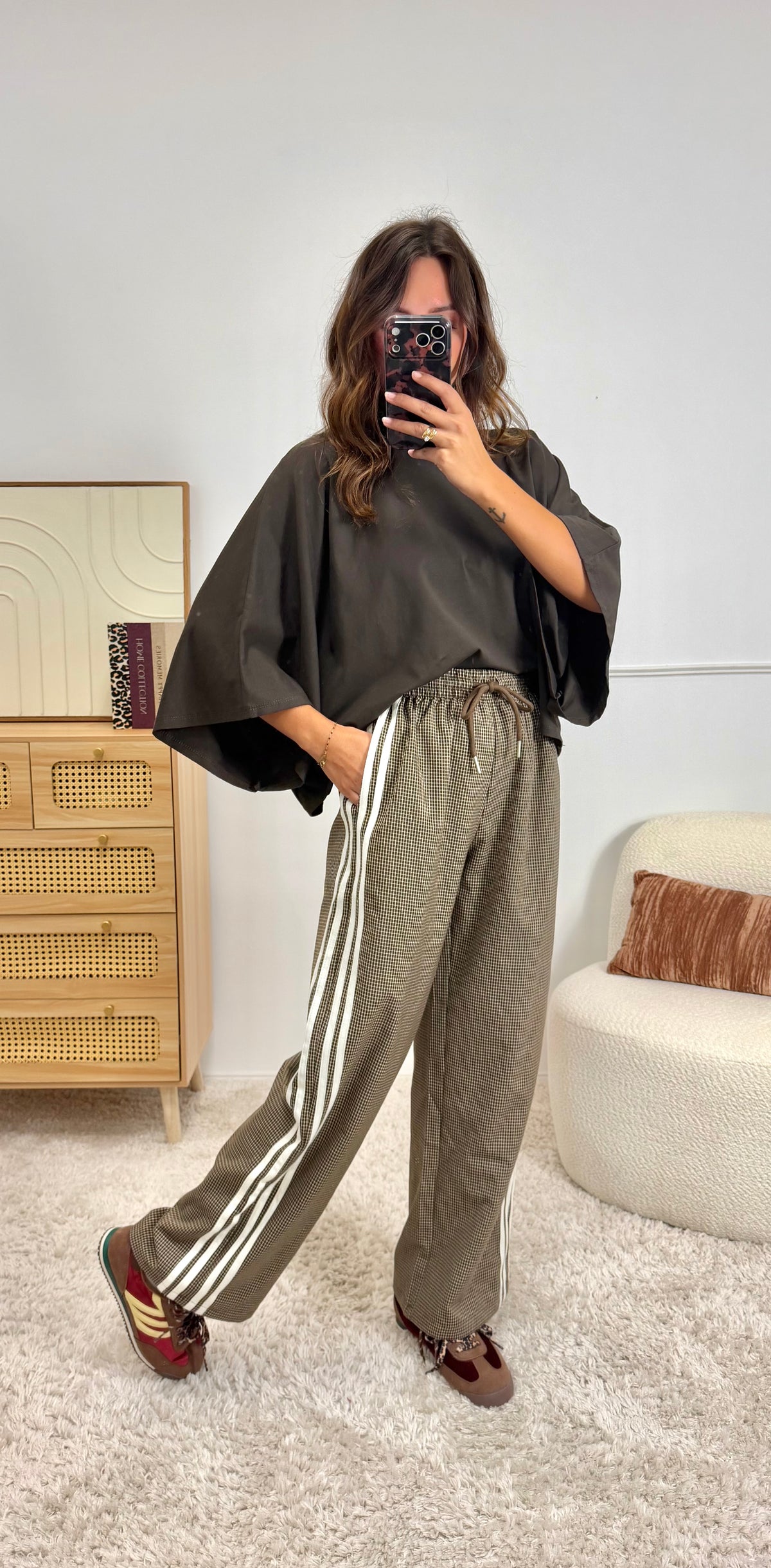 Pantalon à Petit Carreaux Choco