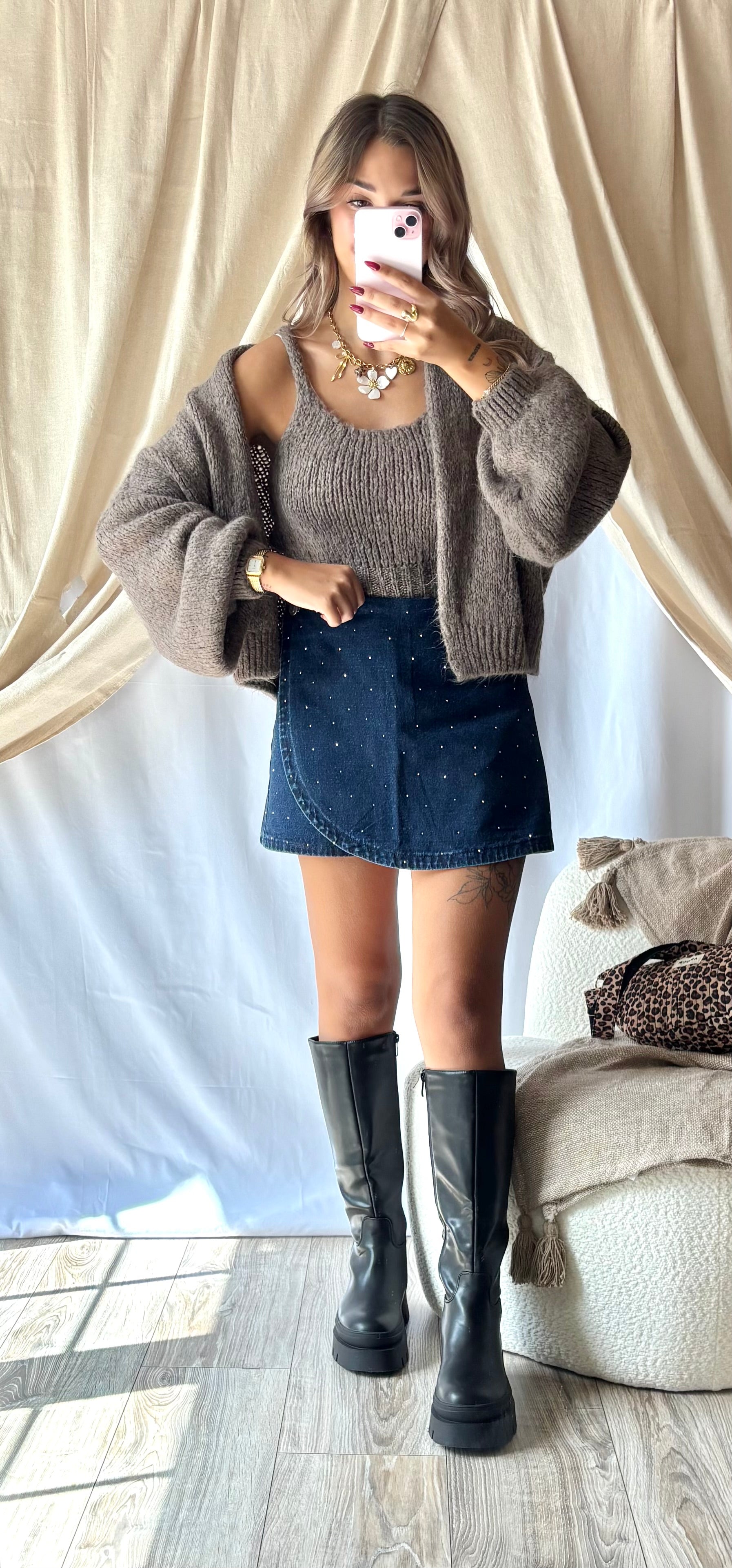 Gilet & Top Marron Clair