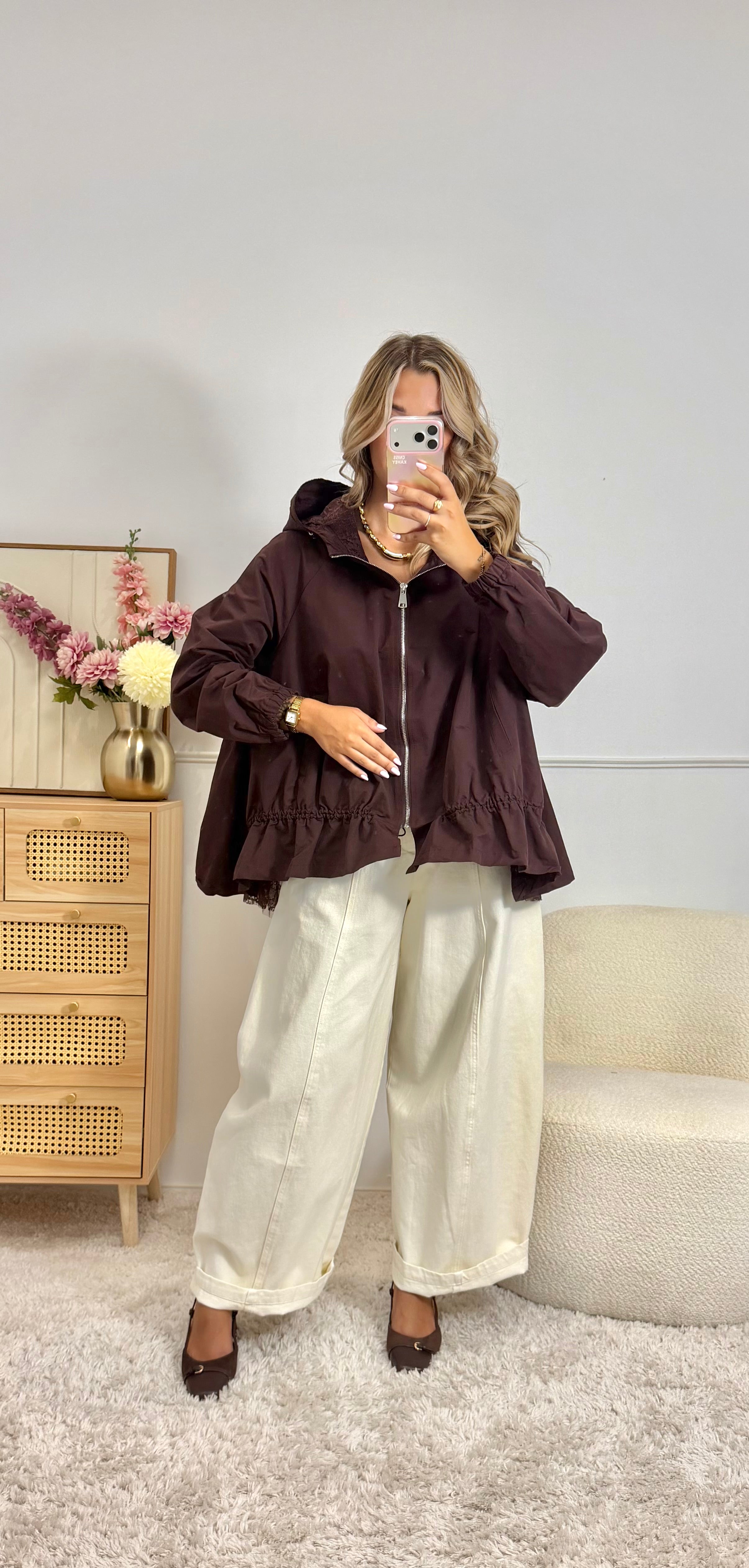Veste Capuche & Dentelle Prune
