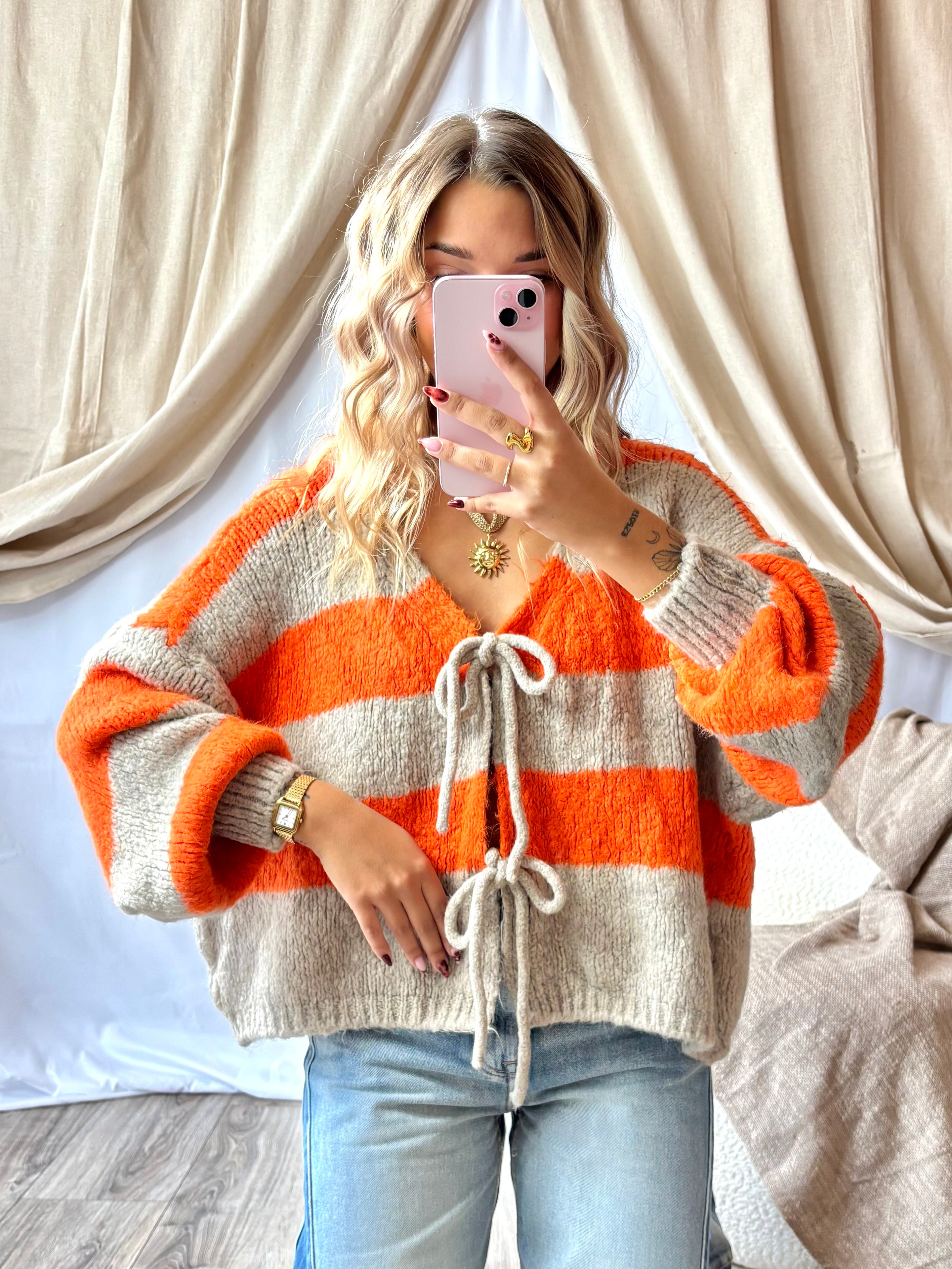 Gilet Noeud Orange&Beige