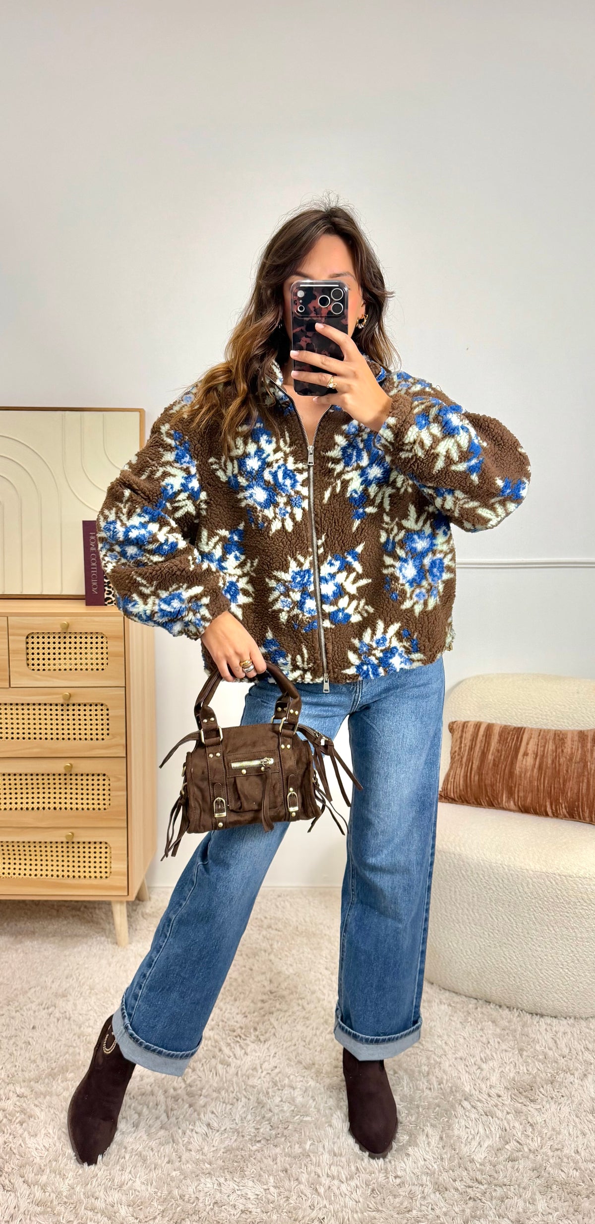 Veste Teddy Choco fleurs bleu