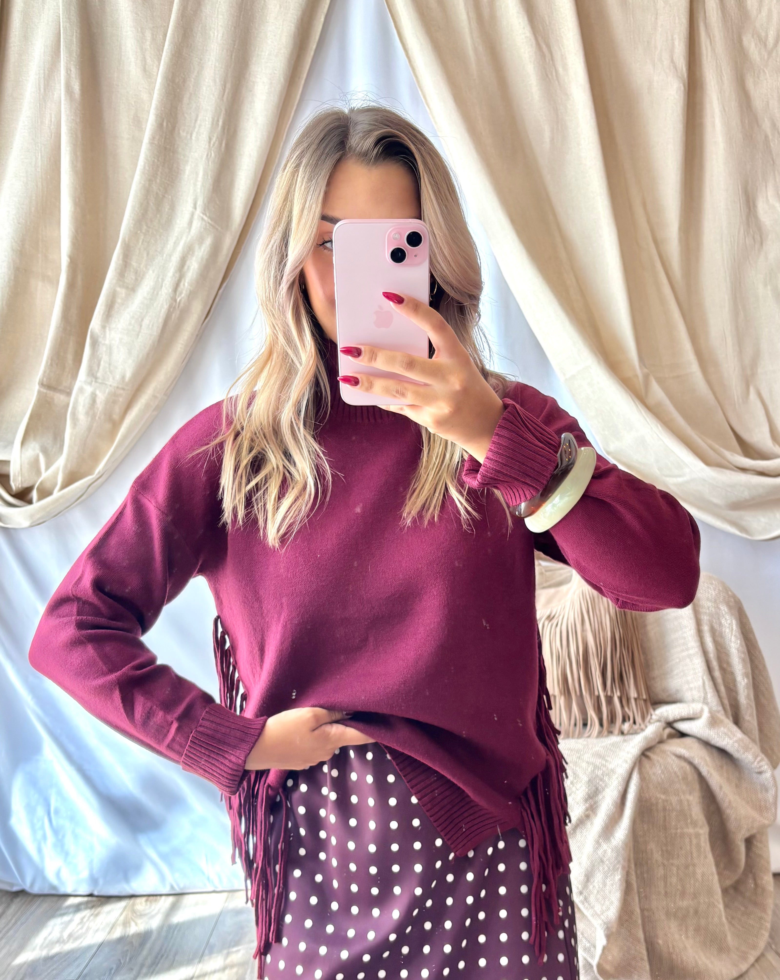 Pull Franges Bordeaux