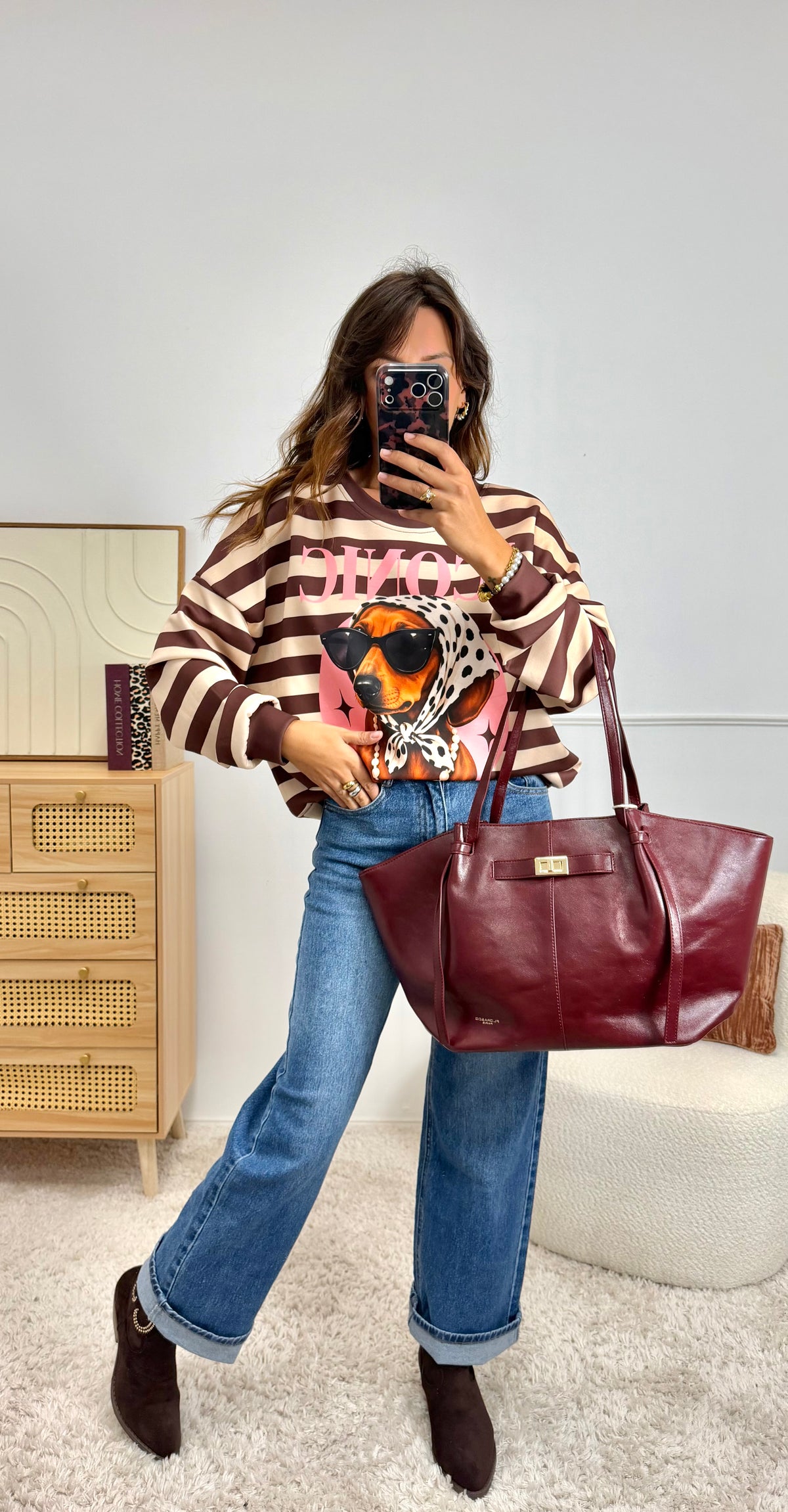 Sweat marinière teckel choco