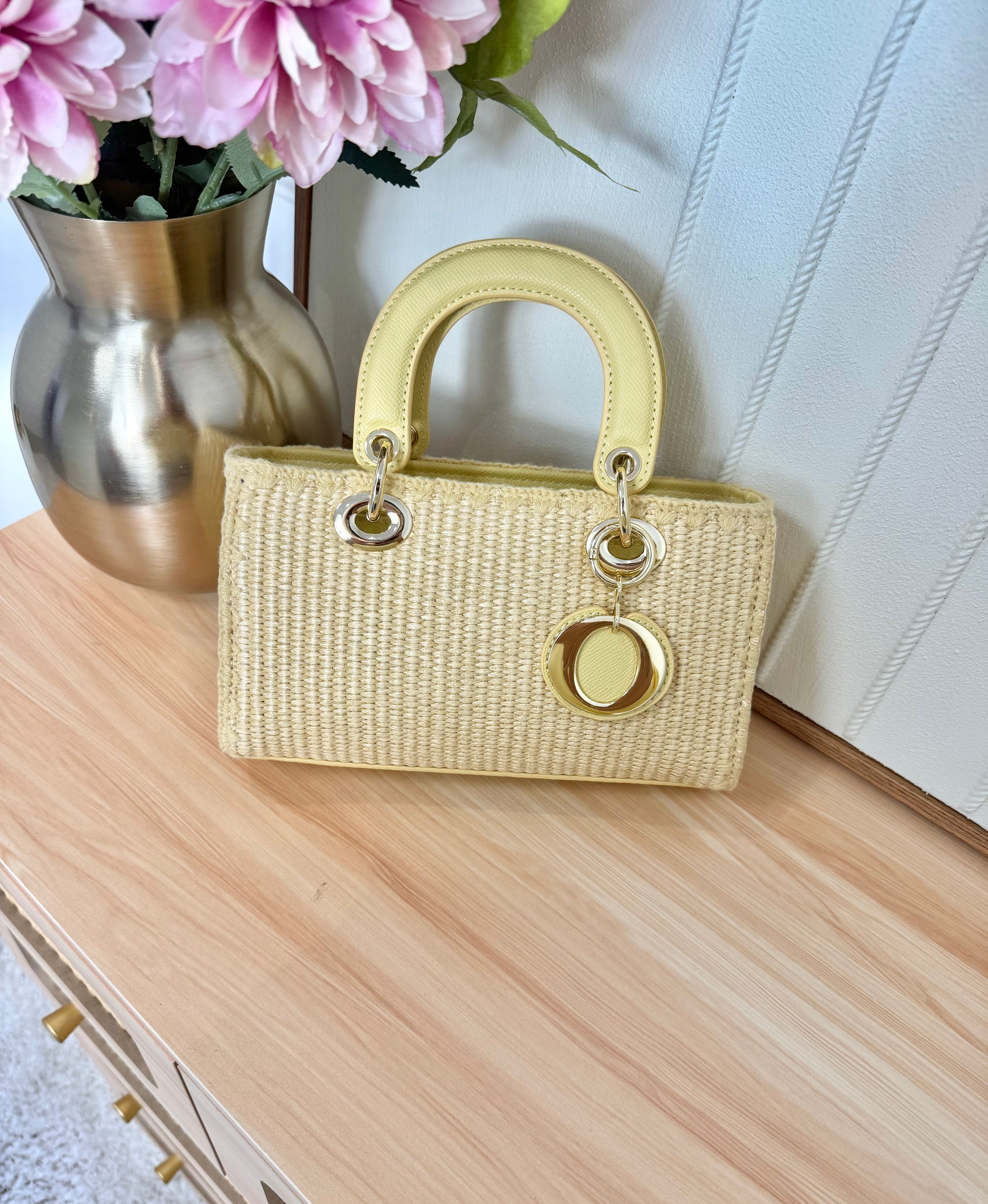 Sac Effet Paille Pendentif Jaune