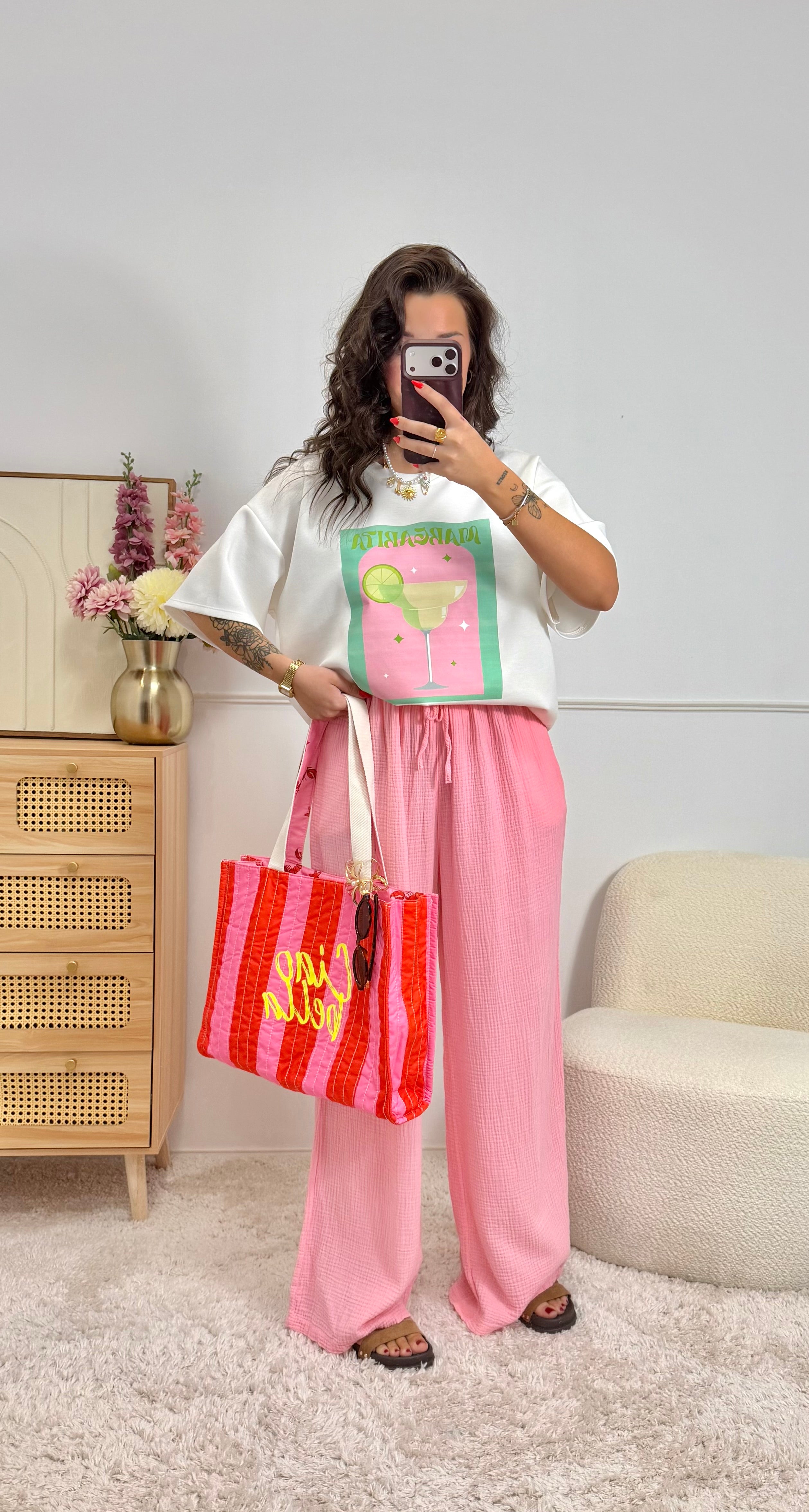 Pantalon 100% Coton Rose (Grande)